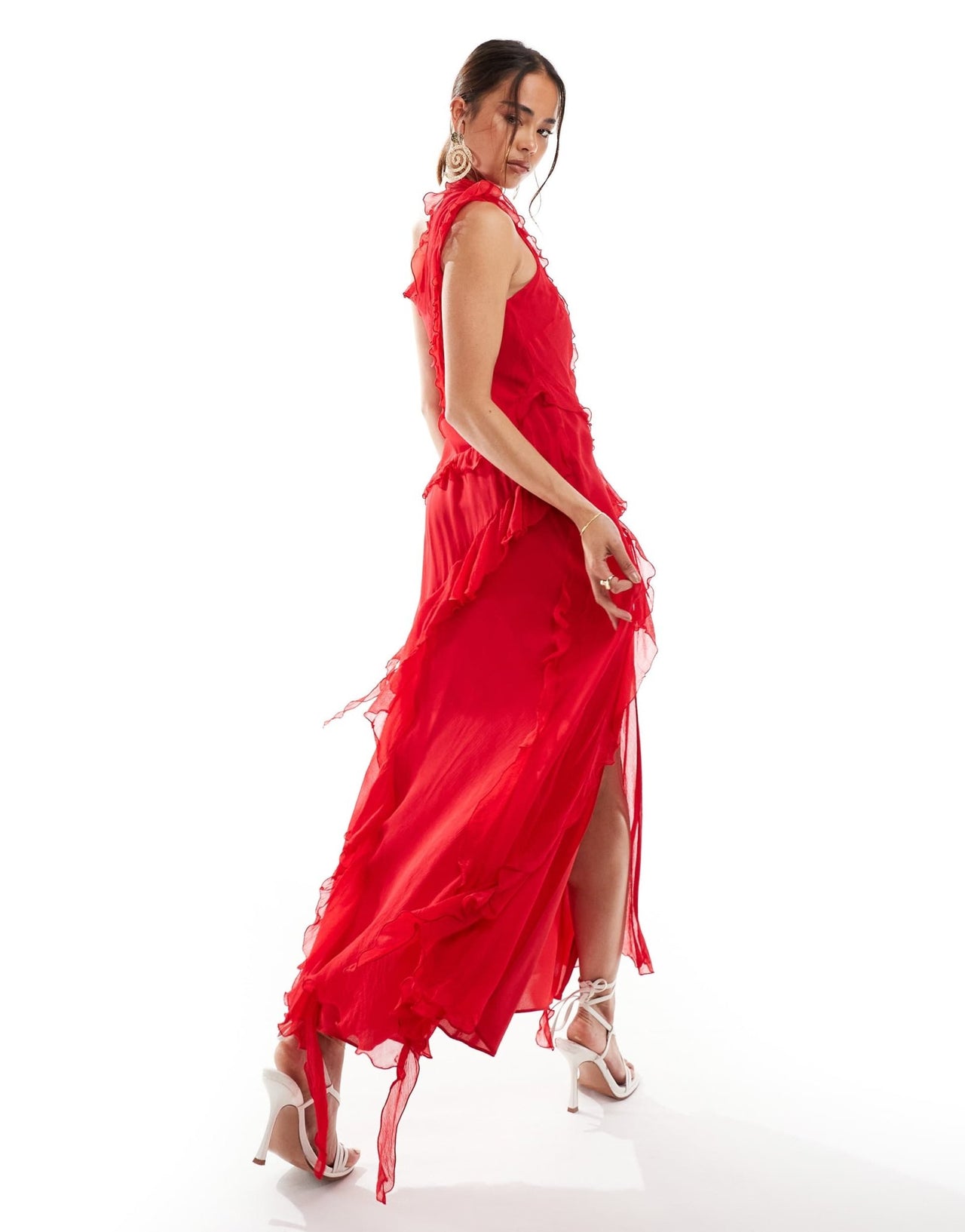 Mango frayed one shoulder midi dress in red - ASOS Sample Sale EU Store