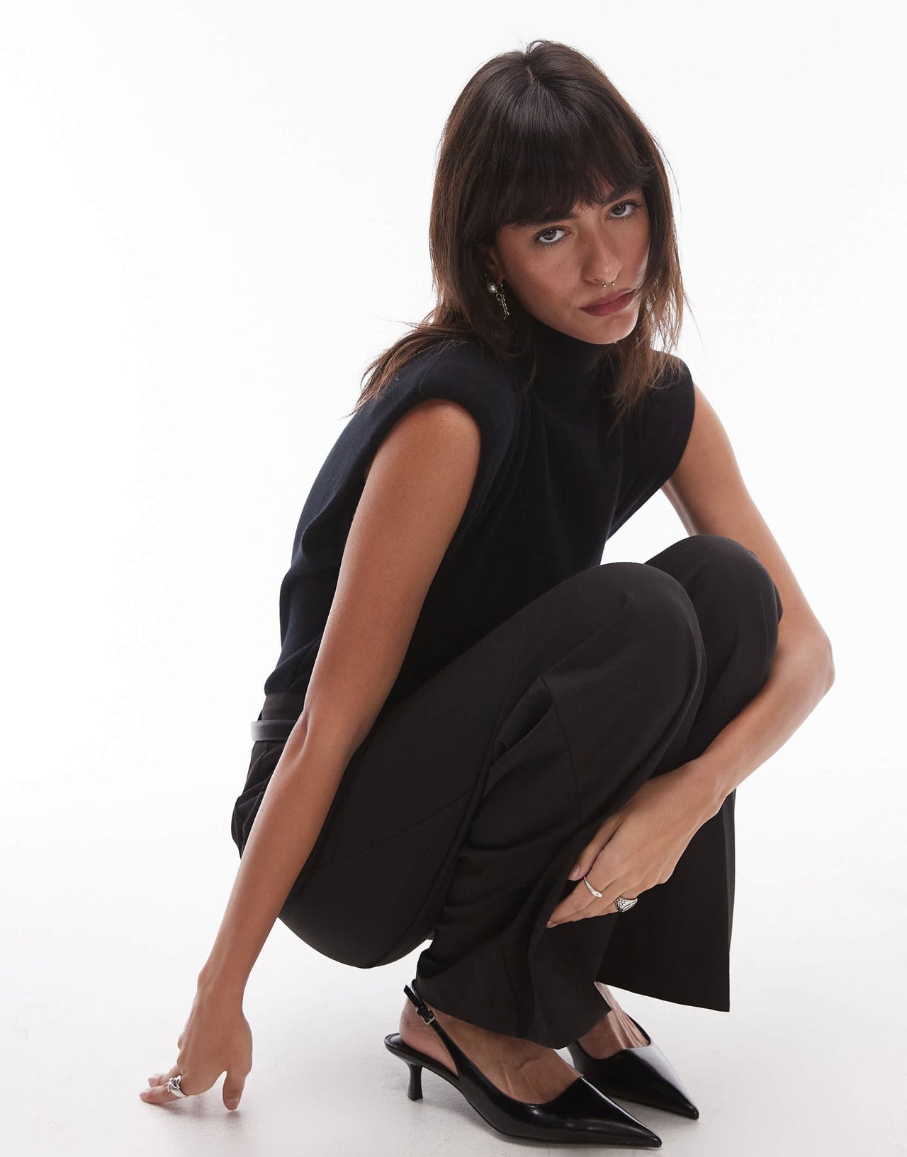 Mango high neck belted jumpsuit in black - ASOS Sample Sale EU Store