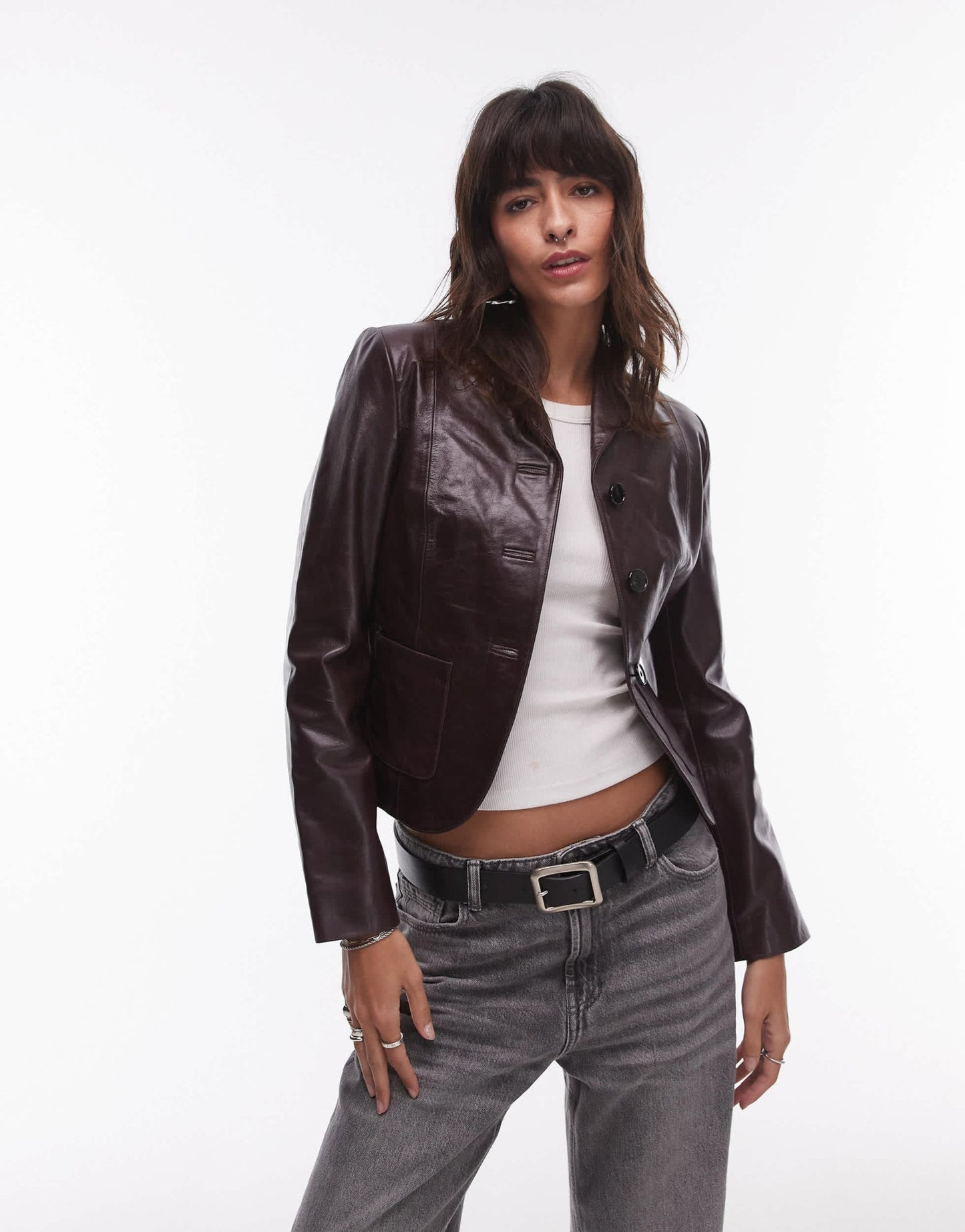 Mango leather blazer in dark red - ASOS Sample Sale EU Store