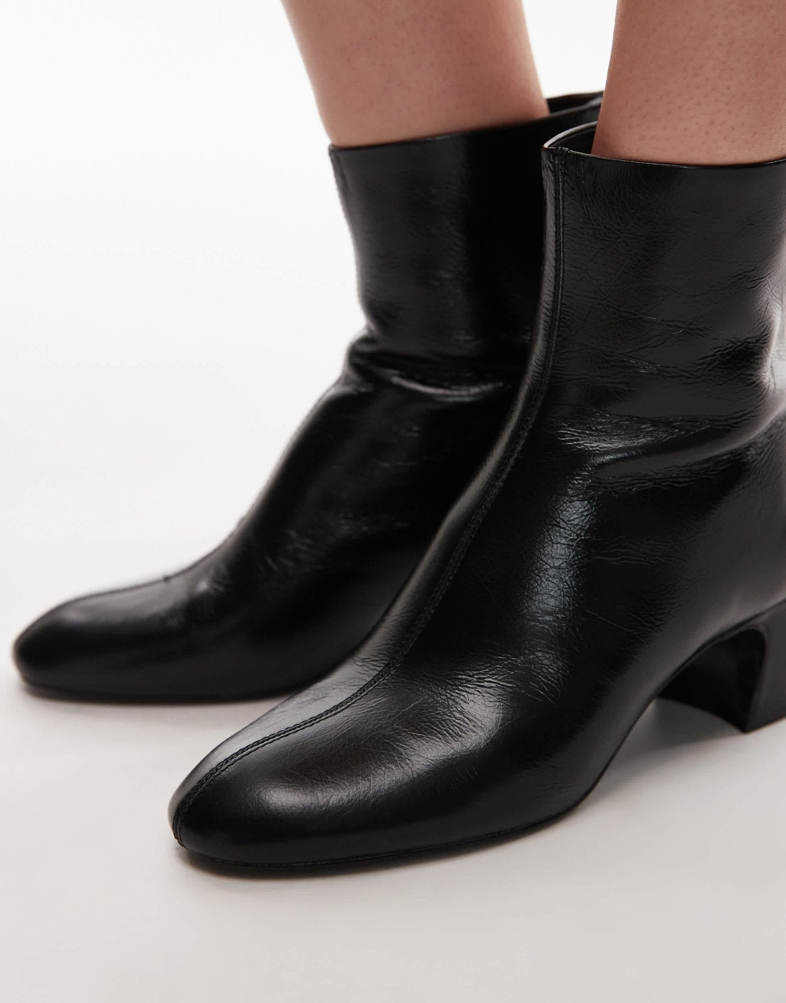 Mango leather round toe boot in black - ASOS Sample Sale EU Store