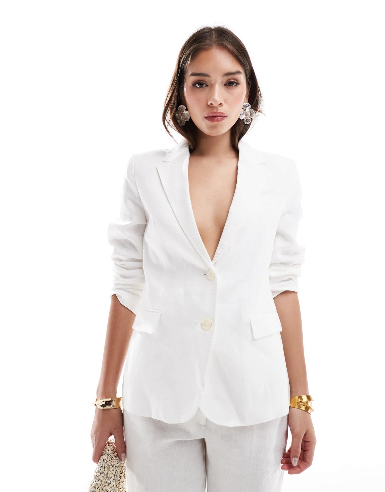 Mango linen cinched waist co - ord blazer in white - ASOS Sample Sale EU Store