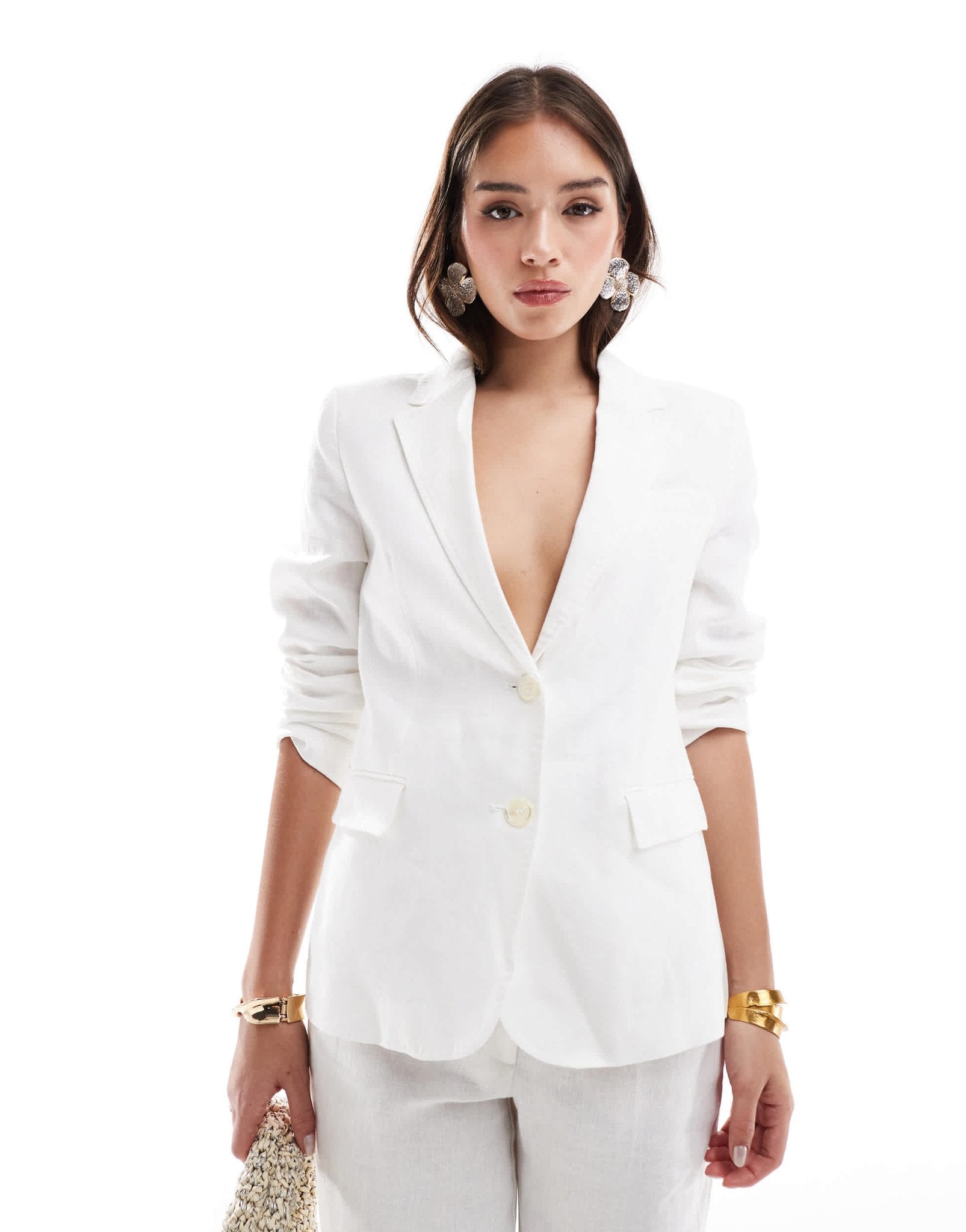 Mango linen cinched waist co - ord blazer in white - ASOS Sample Sale EU Store