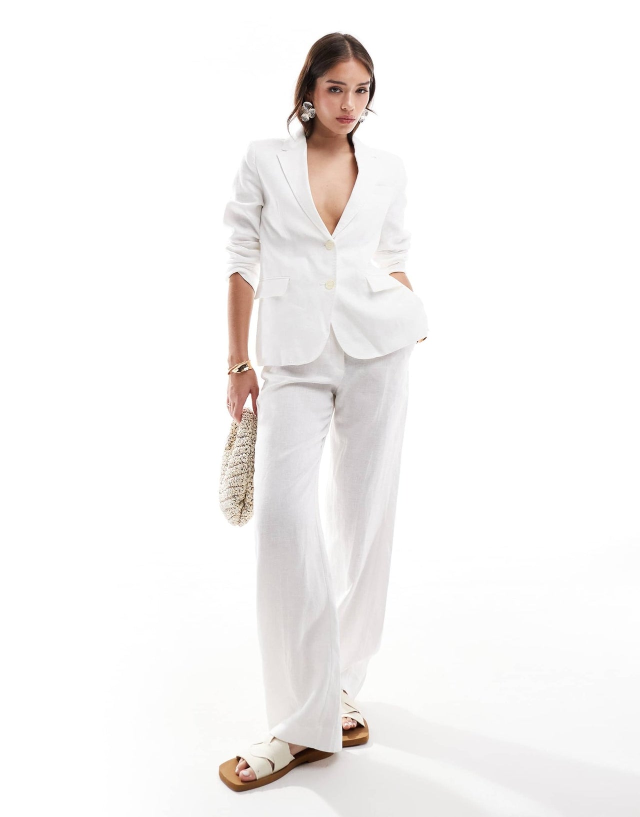 Mango linen cinched waist co - ord blazer in white - ASOS Sample Sale EU Store