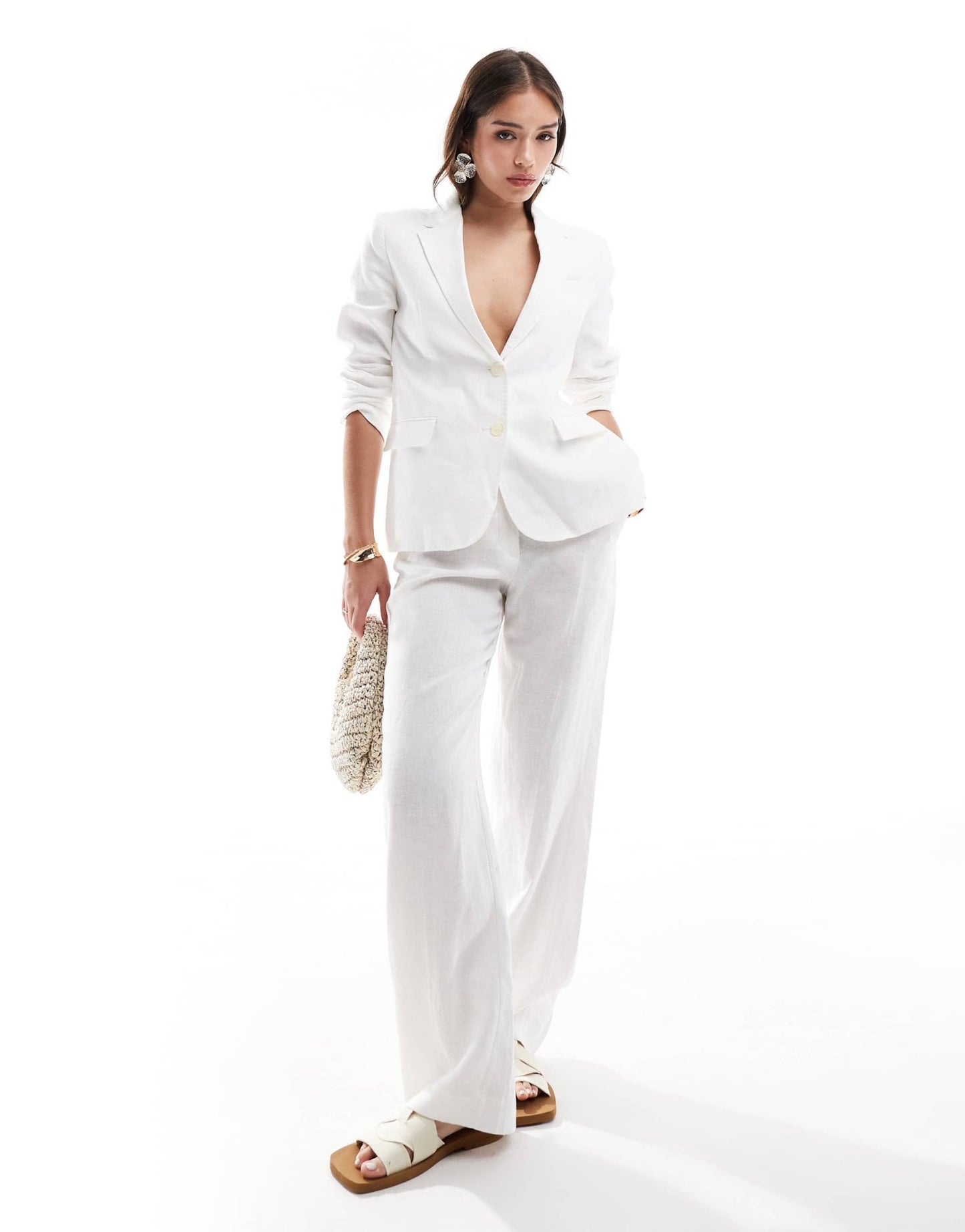 Mango linen cinched waist co - ord blazer in white - ASOS Sample Sale EU Store