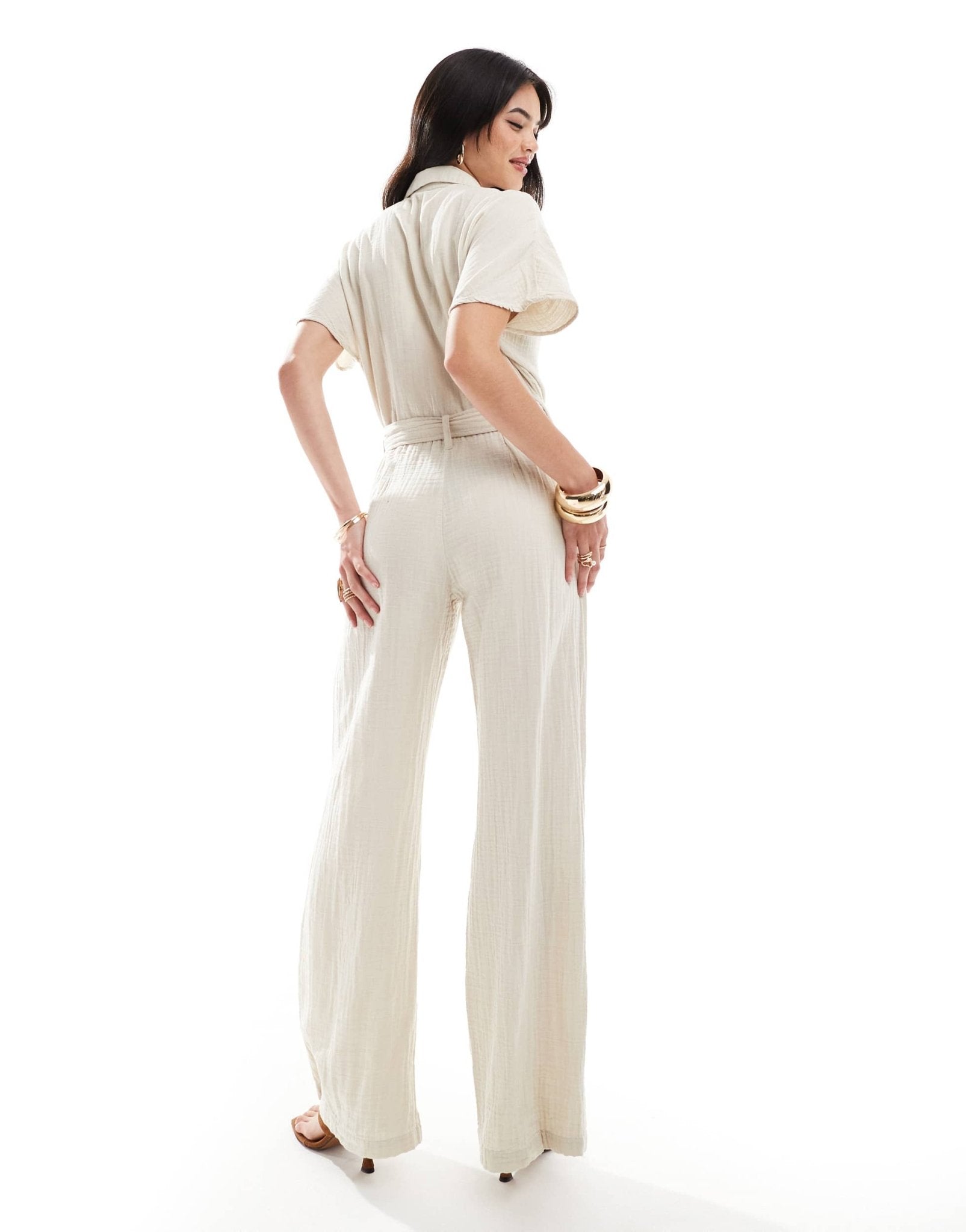 Mango linen look belted jumpsuit in white - ASOS Sample Sale EU Store