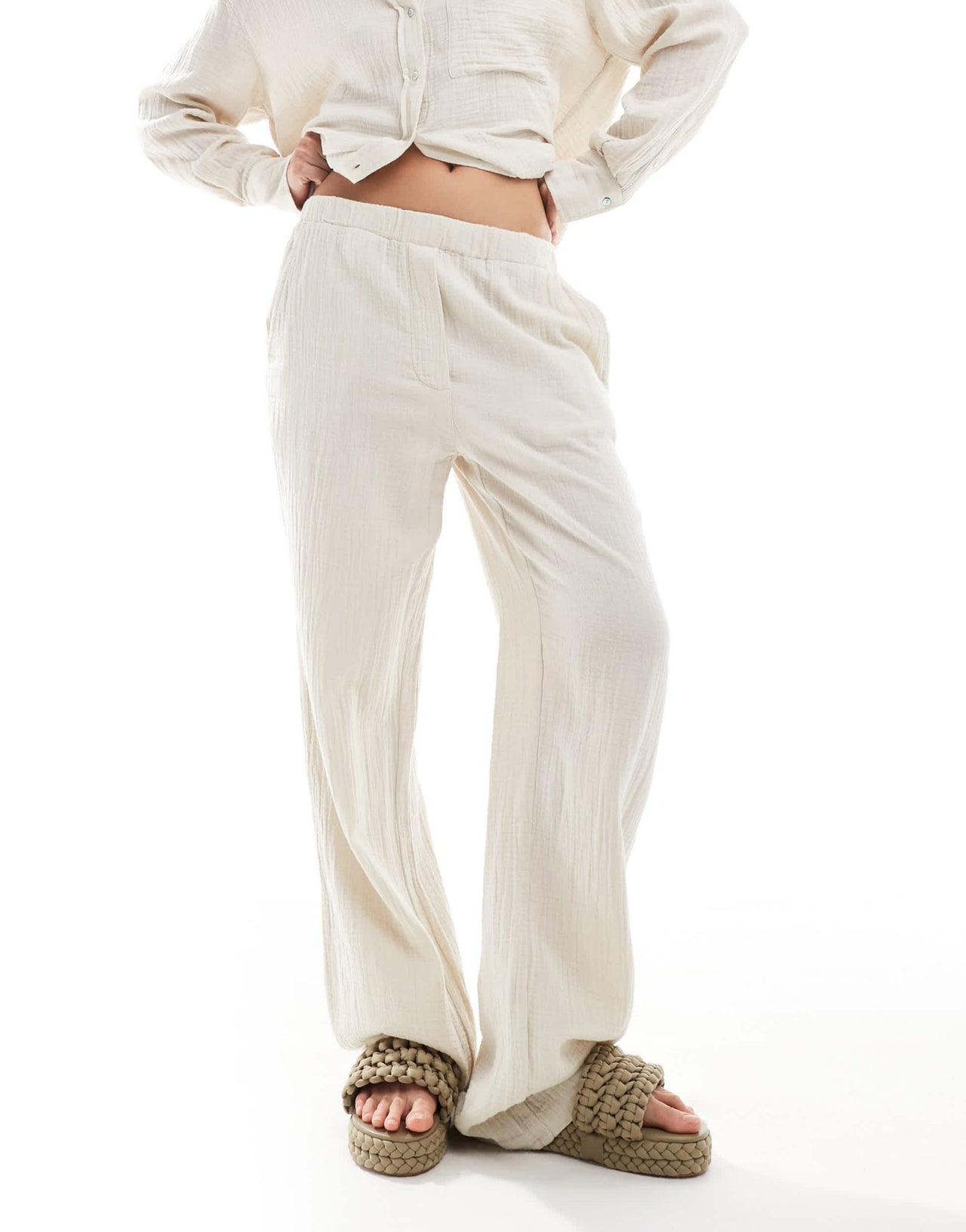Mango linen look straight leg co - ord trousers in light beige - ASOS Sample Sale EU Store