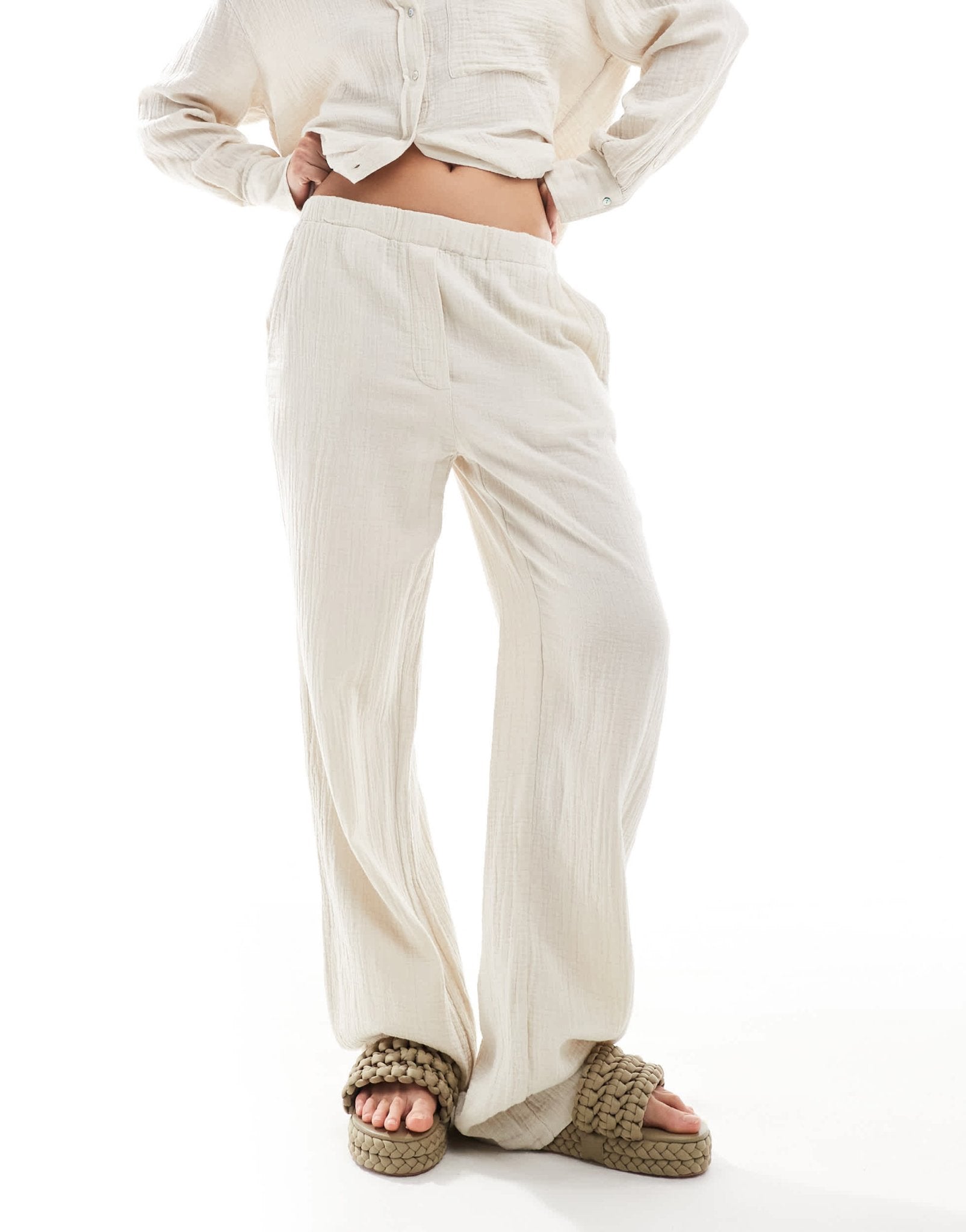 Mango linen look straight leg co - ord trousers in light beige - ASOS Sample Sale EU Store