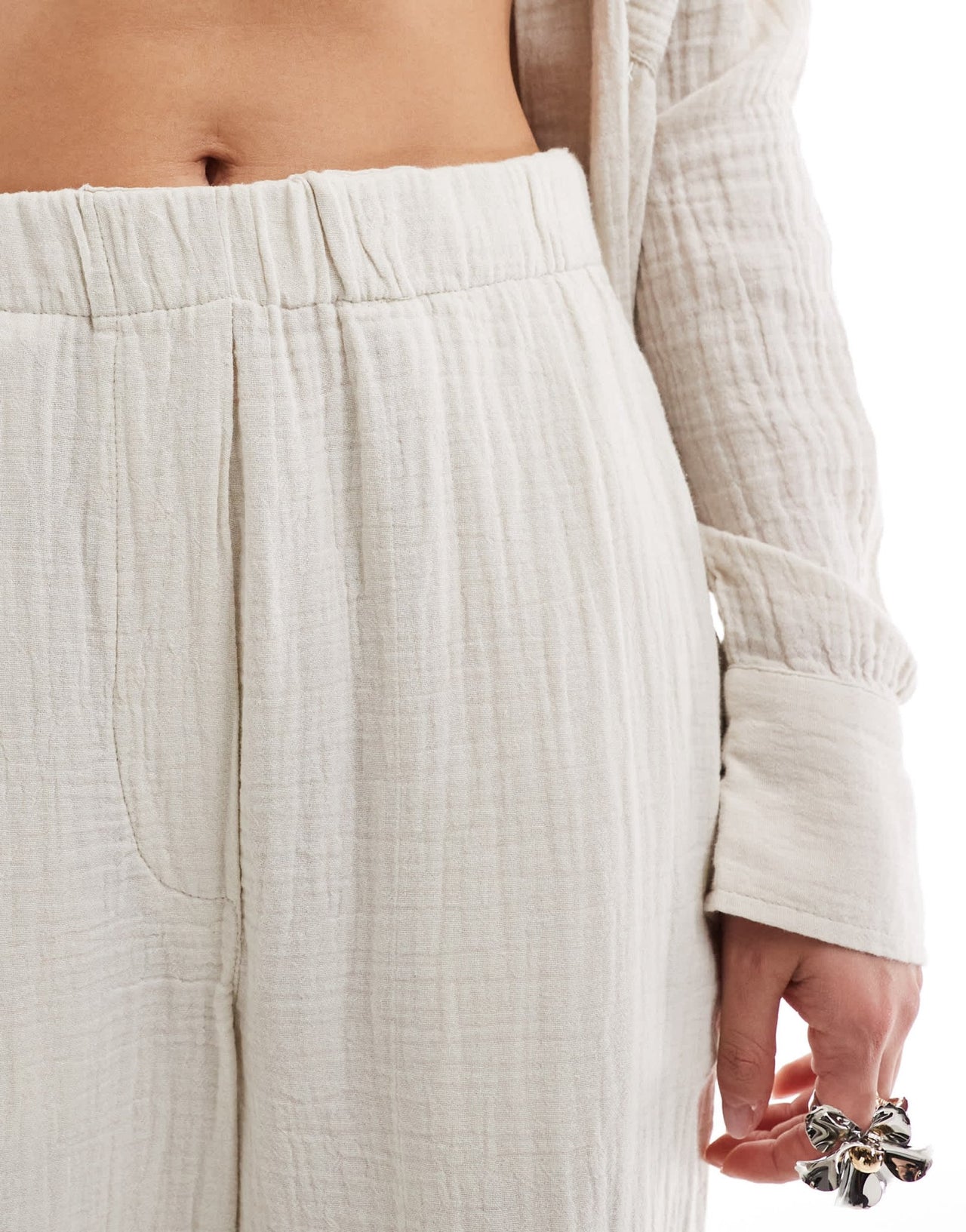 Mango linen look textured co - ord trousers in light beige - ASOS Sample Sale EU Store