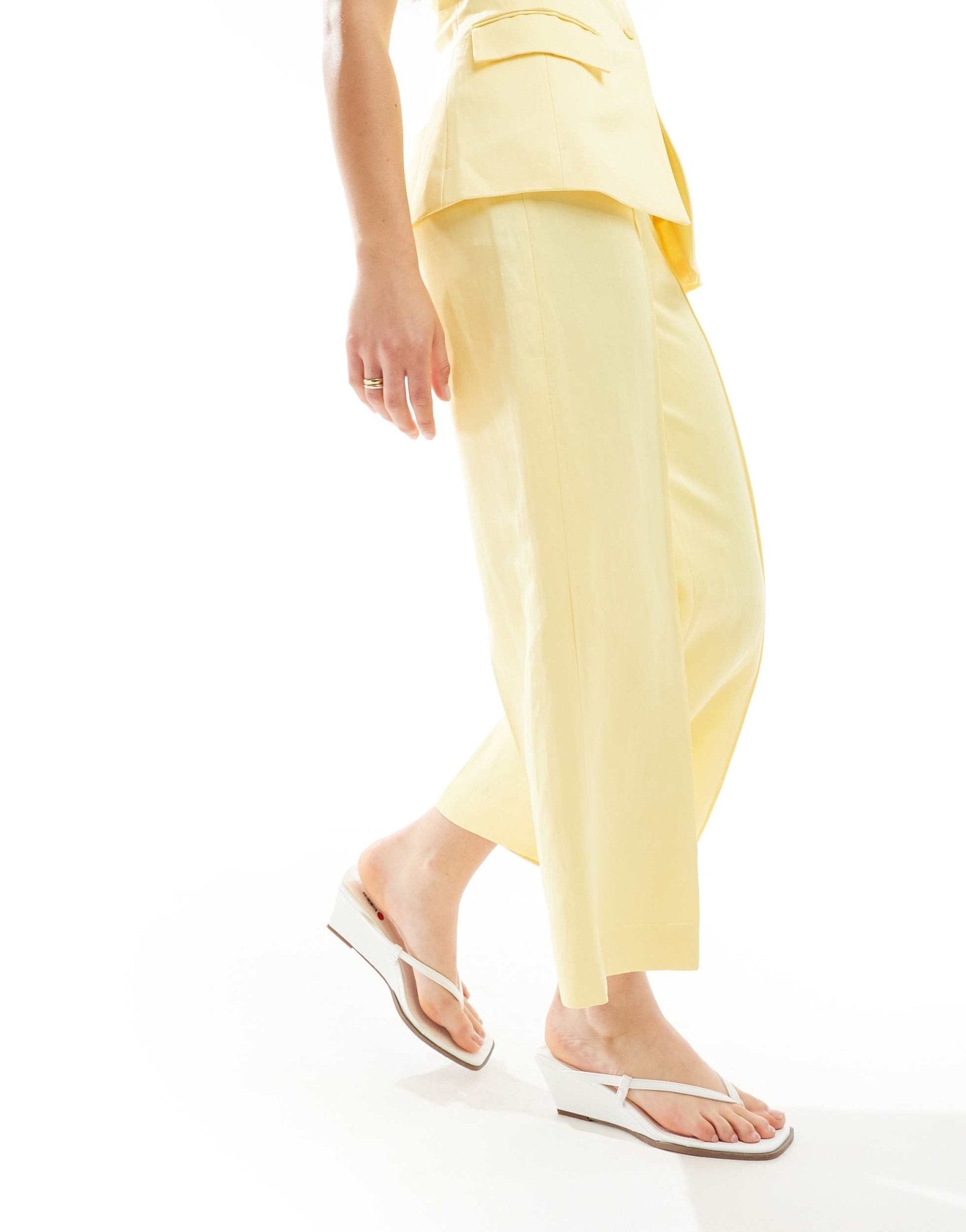 Mango linen mix co - ord tailored trousers in yellow - ASOS Sample Sale EU Store