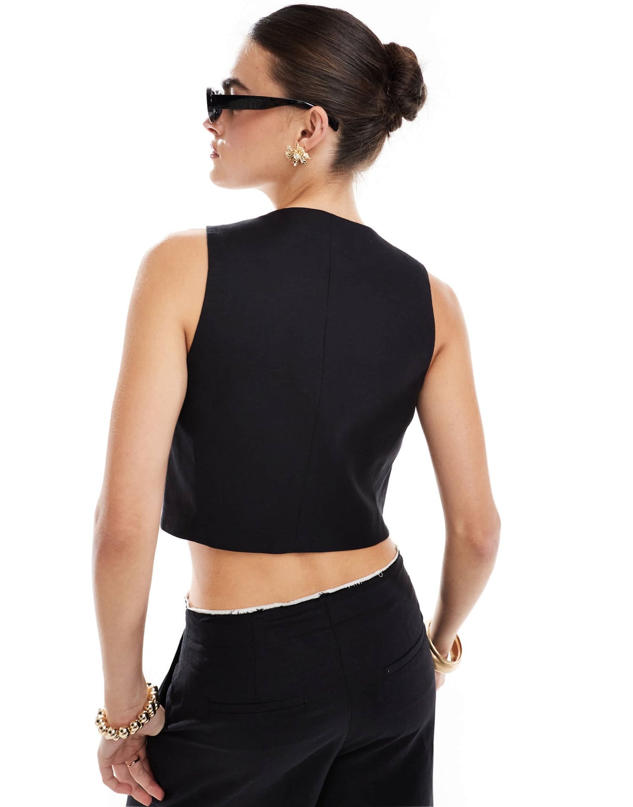 Mango linen mix tie front co - ord waistcoat in black - ASOS Sample Sale EU Store