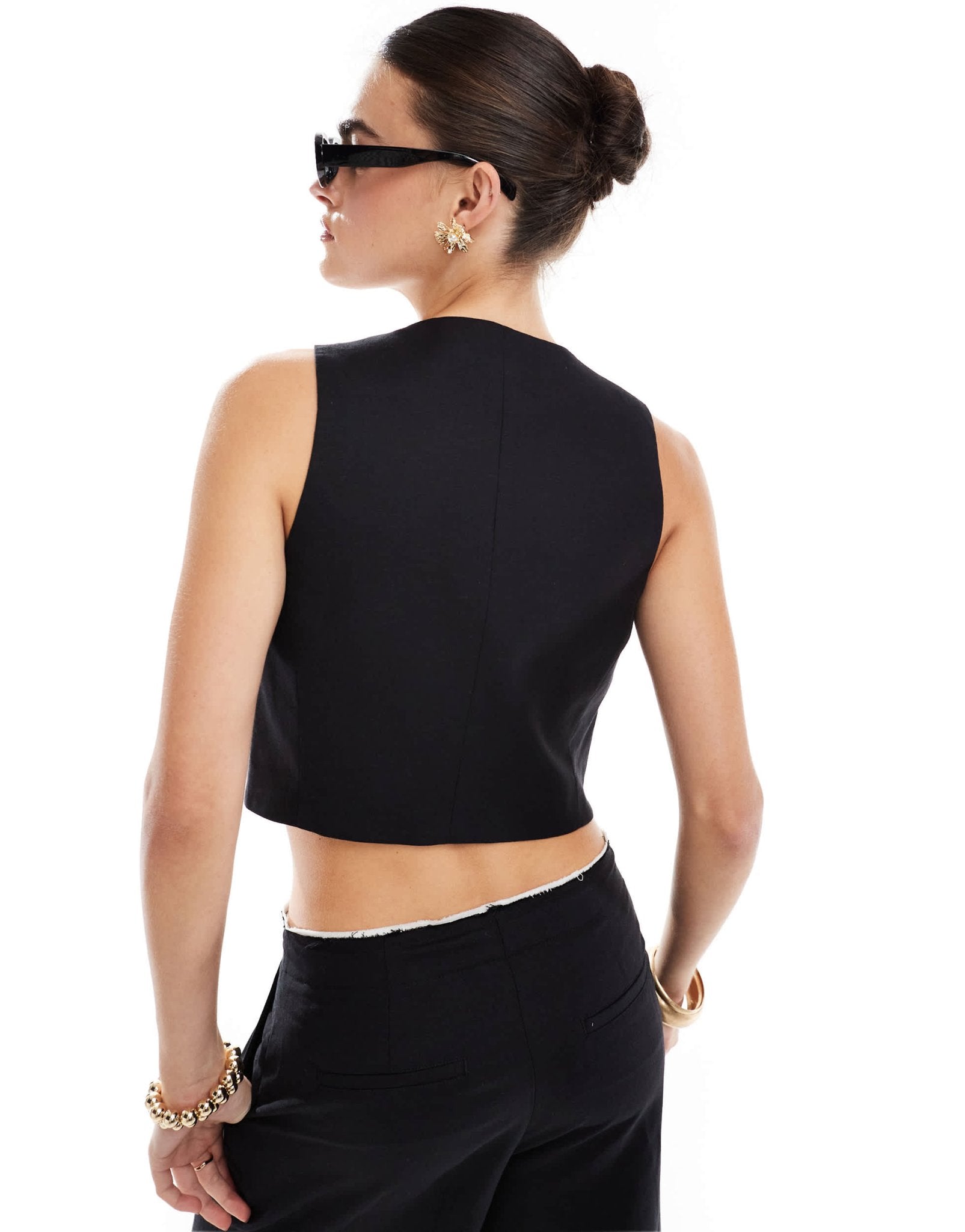 Mango linen mix tie front co - ord waistcoat in black - ASOS Sample Sale EU Store