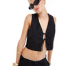 Mango linen mix tie front co-ord waistcoat in black
