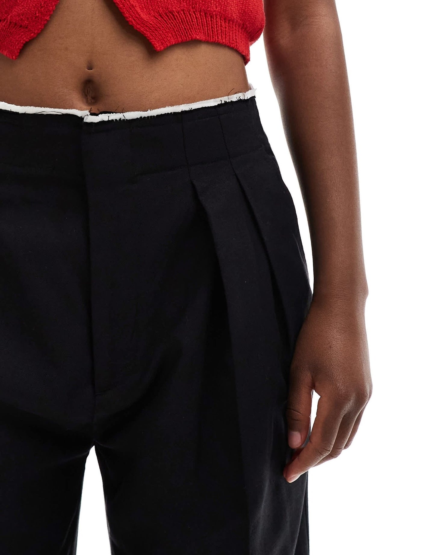 Mango linen mix waistband trouser in black - ASOS Sample Sale EU Store