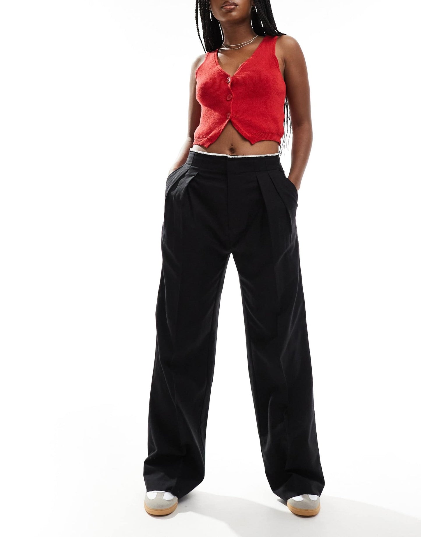 Mango linen mix waistband trouser in black - ASOS Sample Sale EU Store