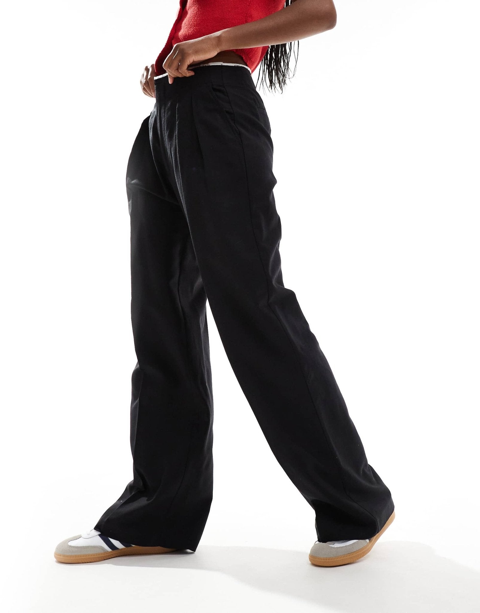 Mango linen mix waistband trouser in black - ASOS Sample Sale EU Store