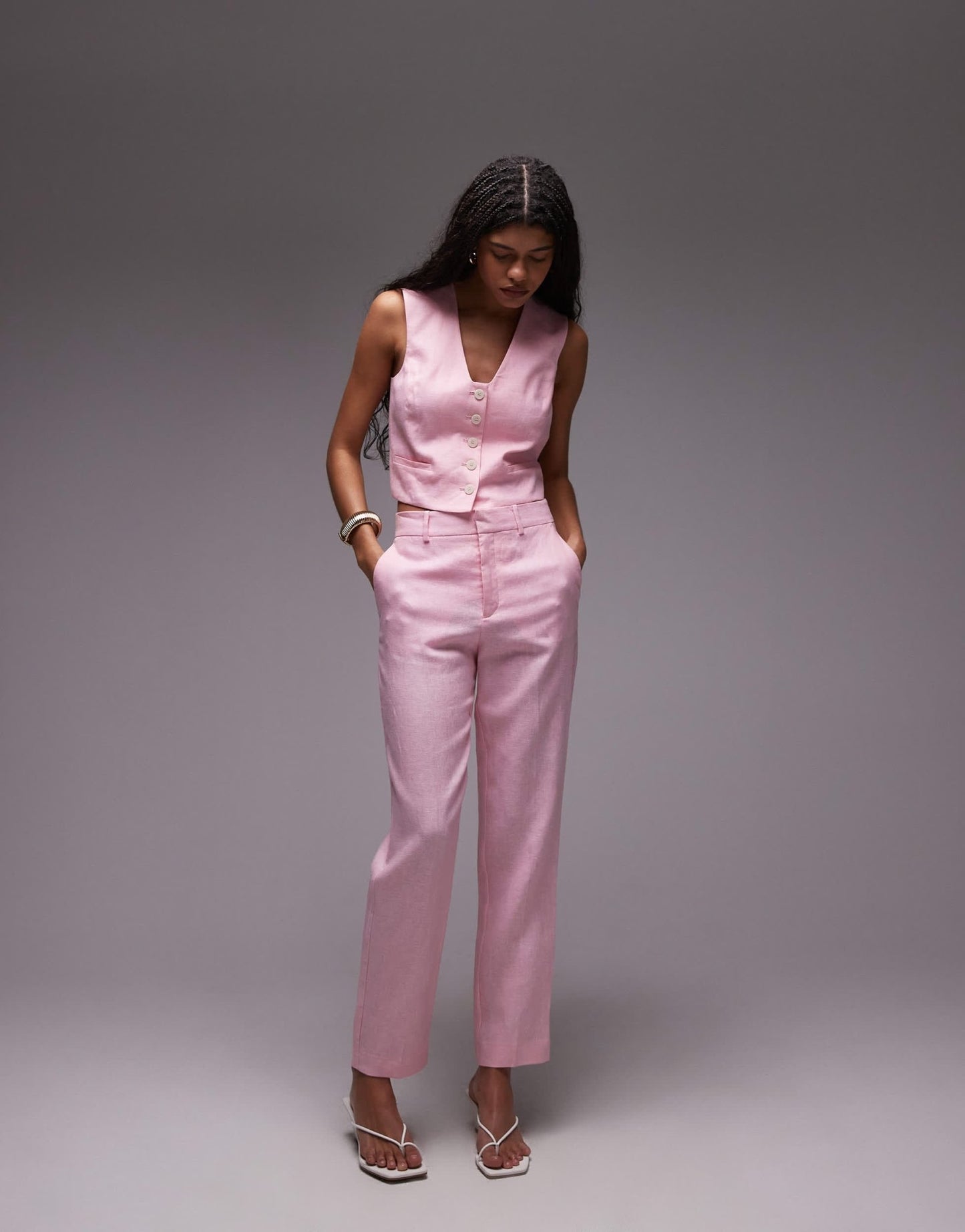 Mango linen tailored trouser co - ord in pink - ASOS Sample Sale EU Store