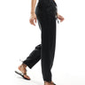 Mango linen tie waist trousers in black