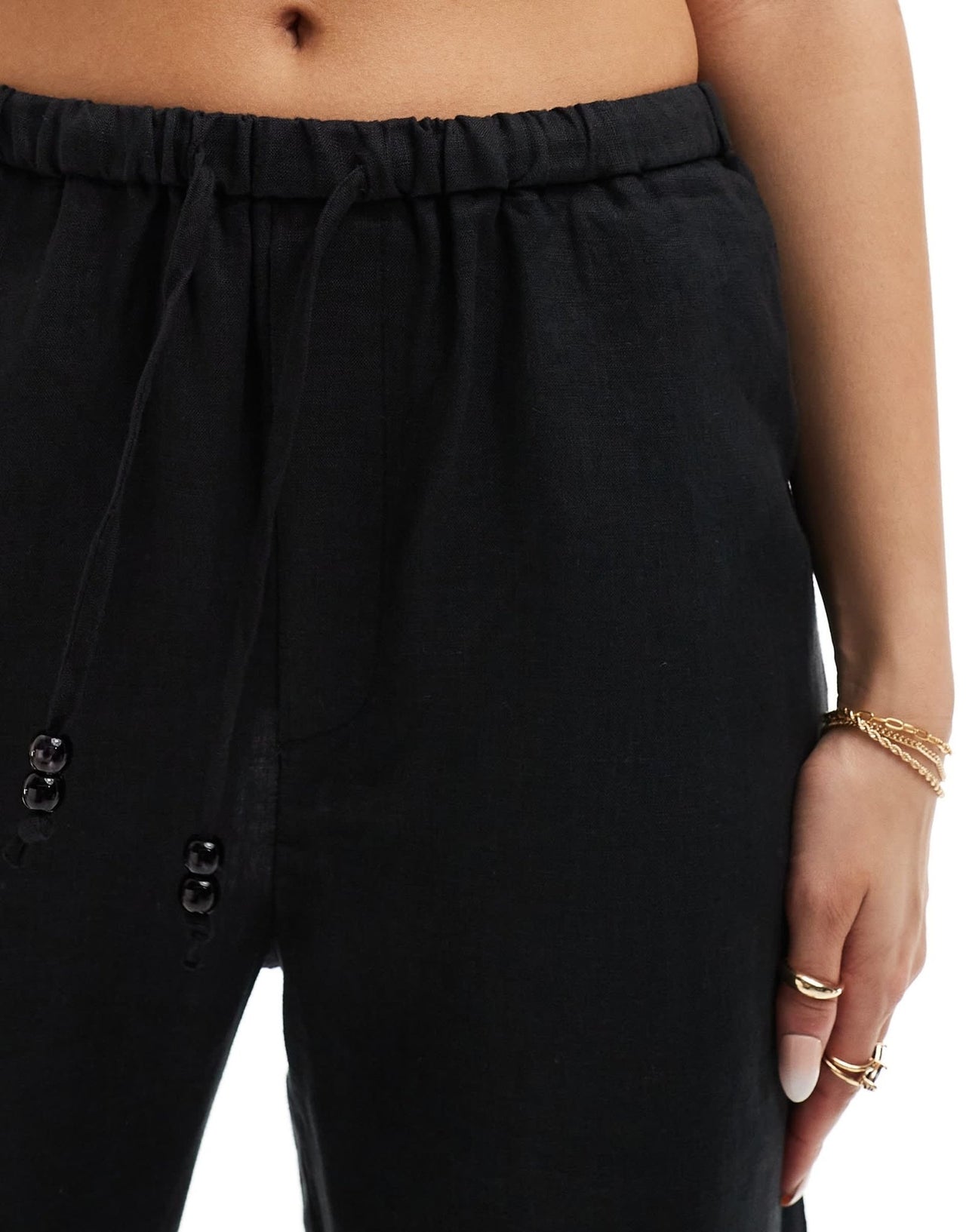 Mango linen tie waist trousers in black - ASOS Sample Sale EU Store
