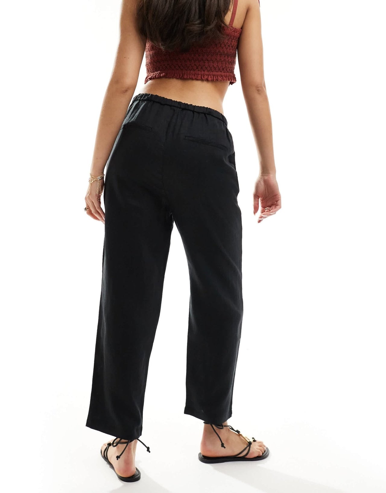 Mango linen tie waist trousers in black - ASOS Sample Sale EU Store