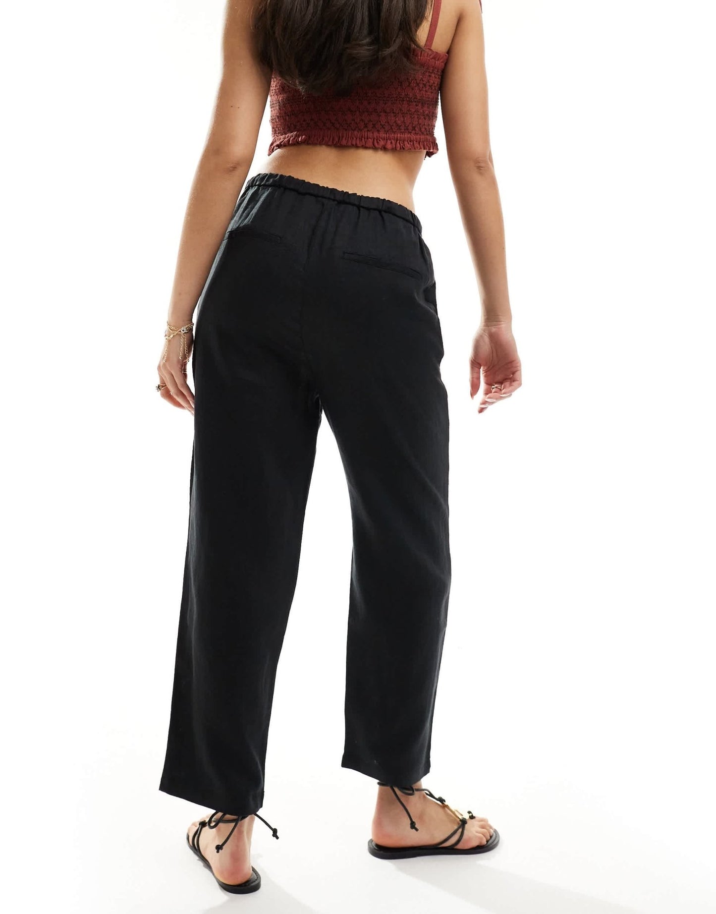 Mango linen tie waist trousers in black - ASOS Sample Sale EU Store