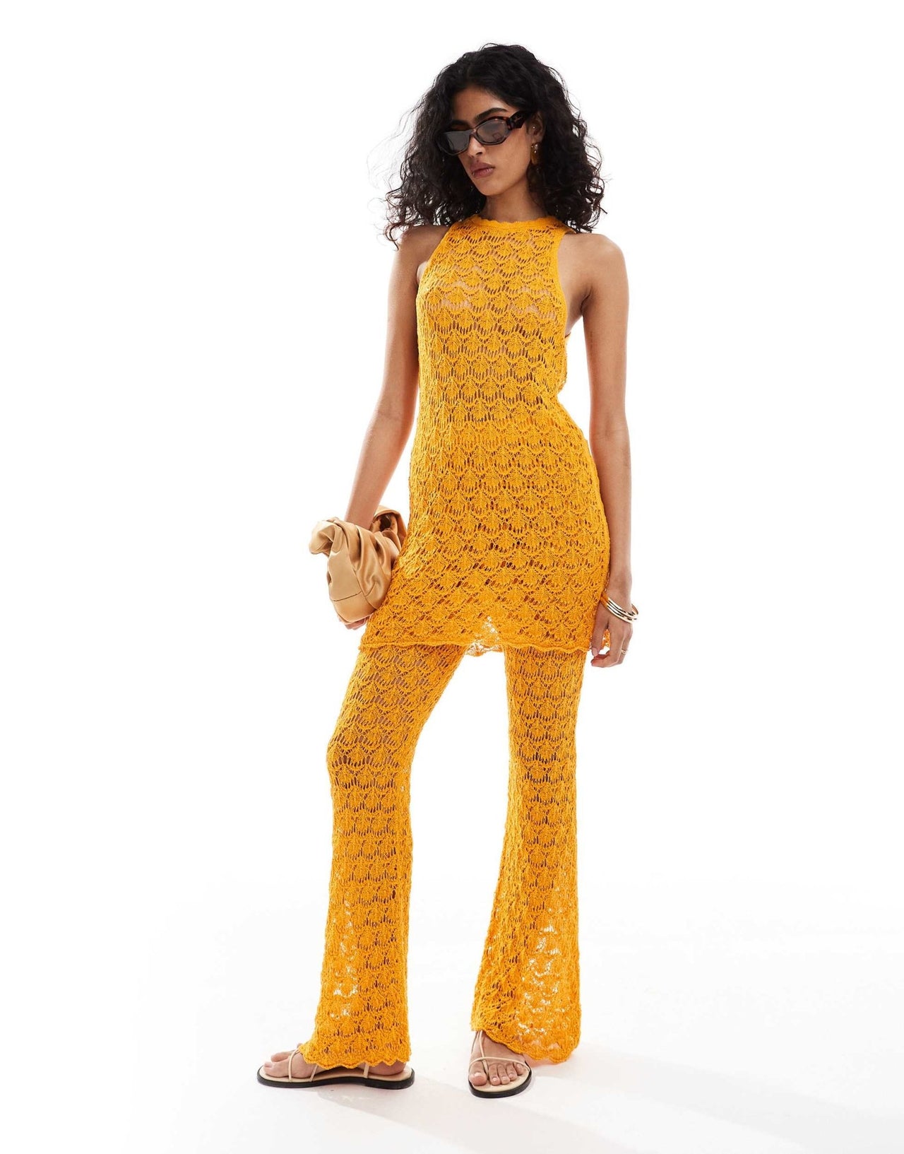 Mango longline crochet co - ord top in orange - ASOS Sample Sale EU Store