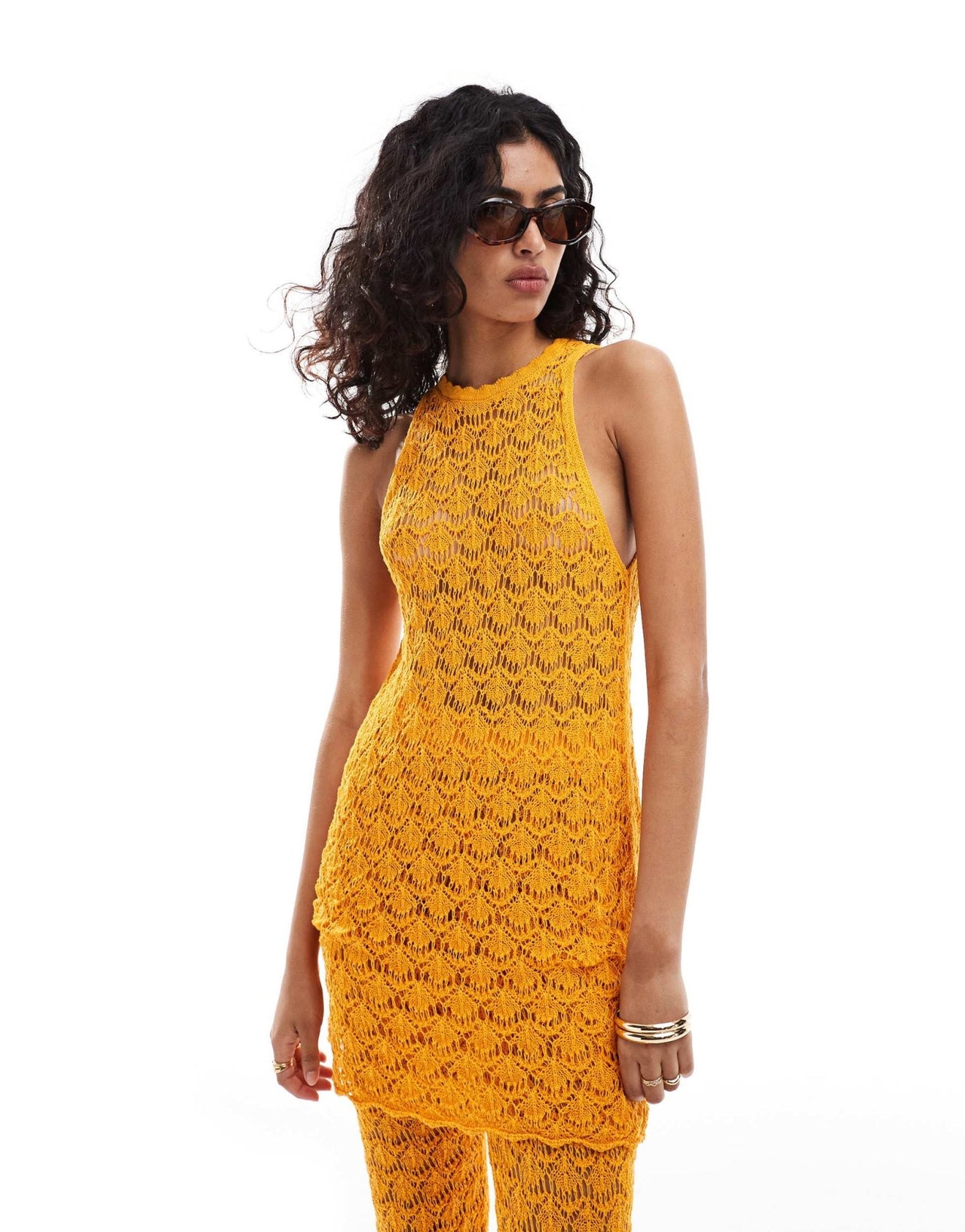 Mango longline crochet co - ord top in orange - ASOS Sample Sale EU Store