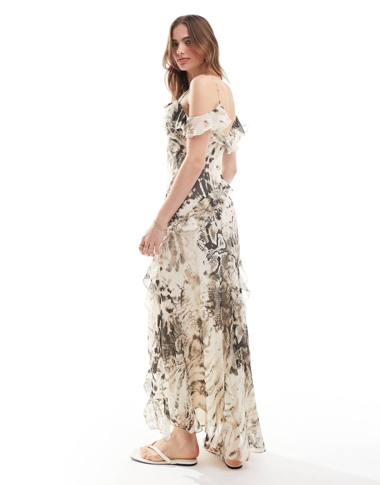 Mango mixed animal bardot midi dress in grey - ASOS Sample Sale EU Store