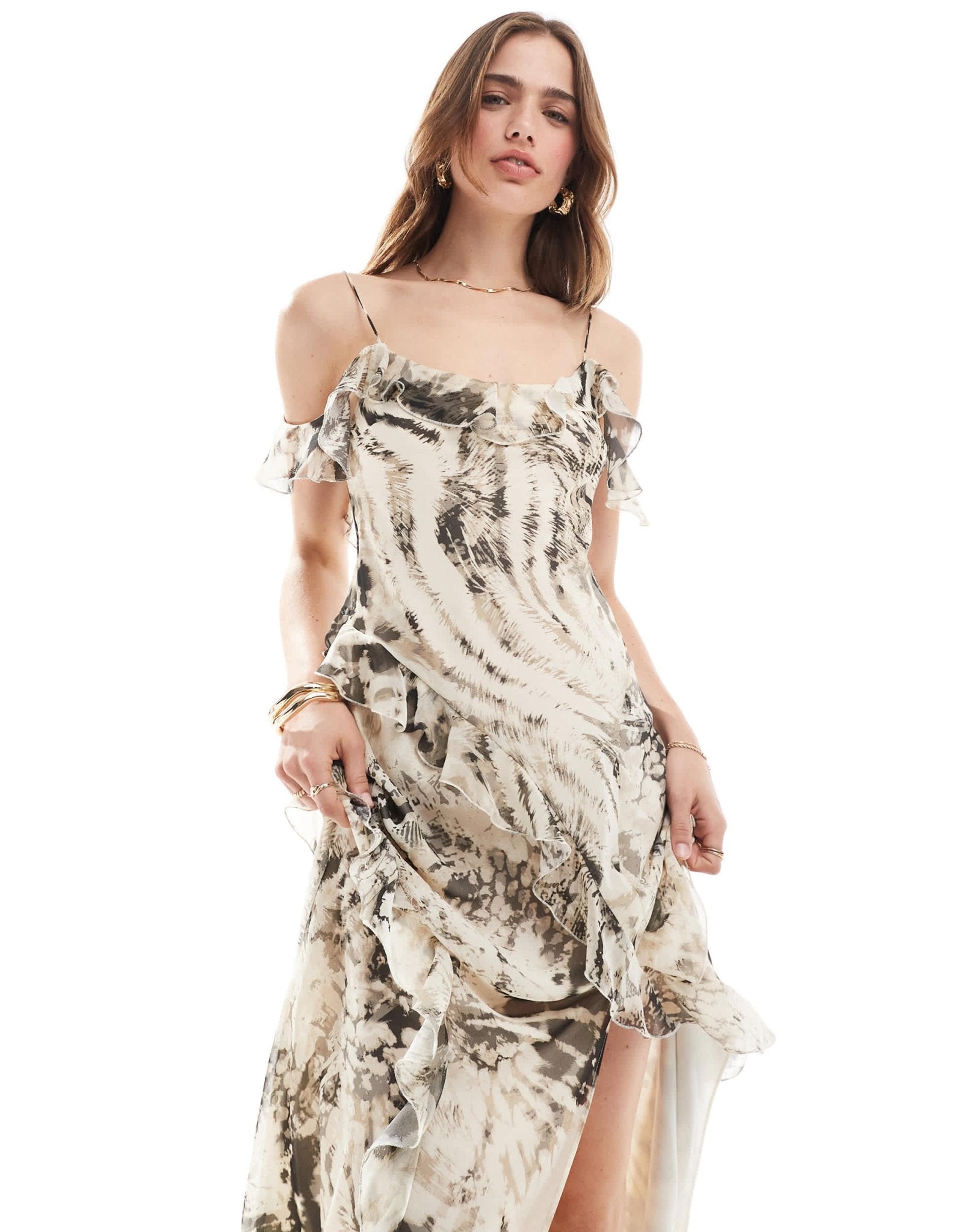 Mango mixed animal bardot midi dress in grey - ASOS Sample Sale EU Store