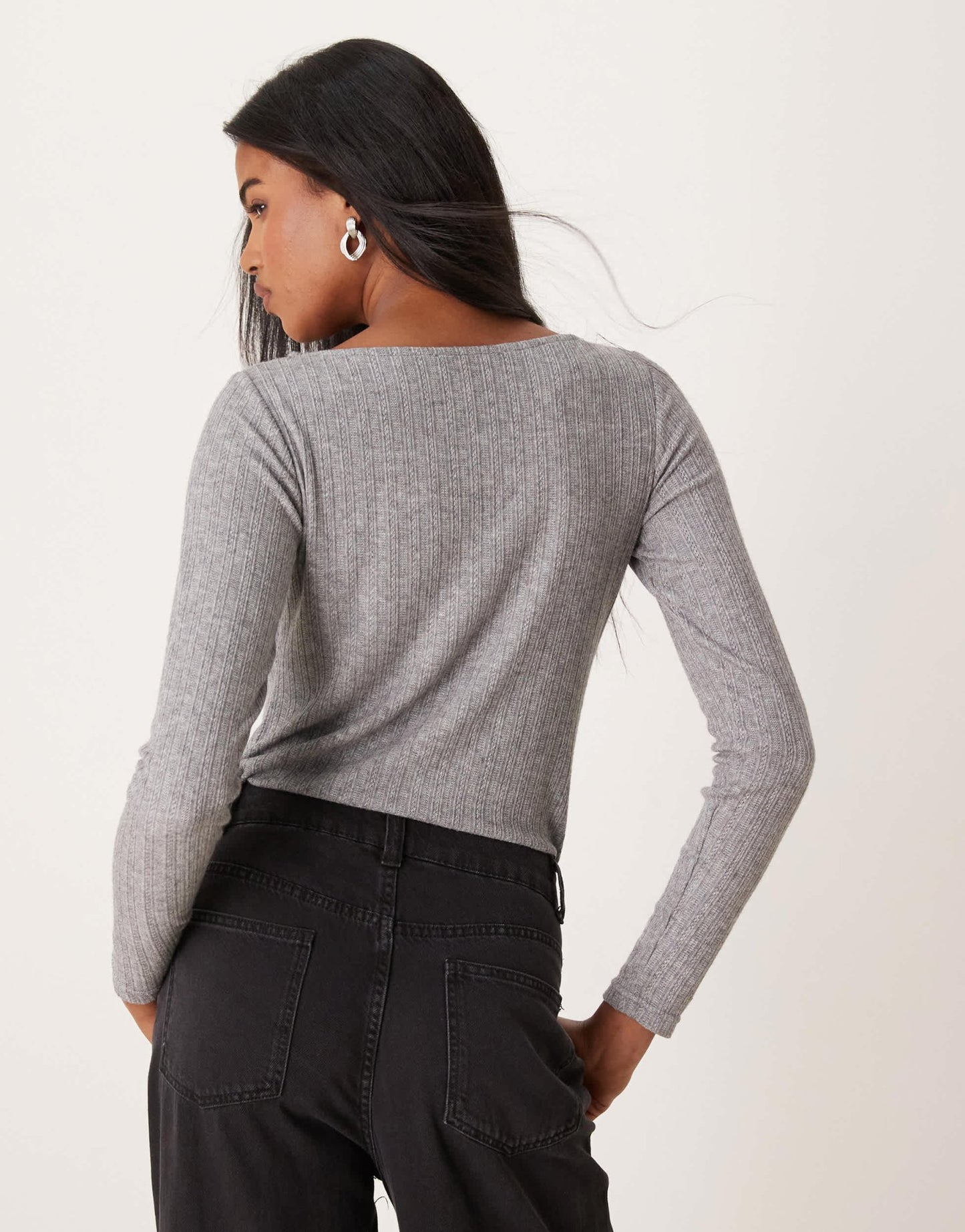 Mango mixed ribbed long sleeve top in grey - ASOS Sample Sale EU Store