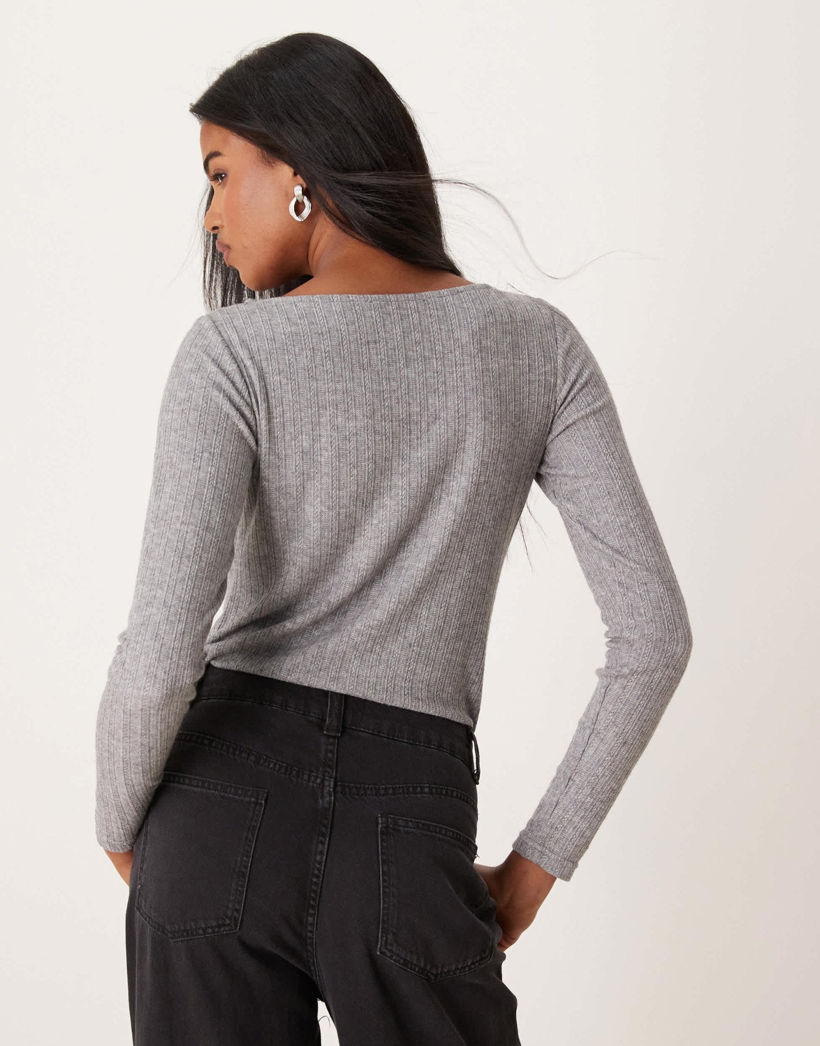 Mango mixed ribbed long sleeve top in grey - ASOS Sample Sale EU Store