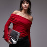 Mango off shoulder long sleeve top in red