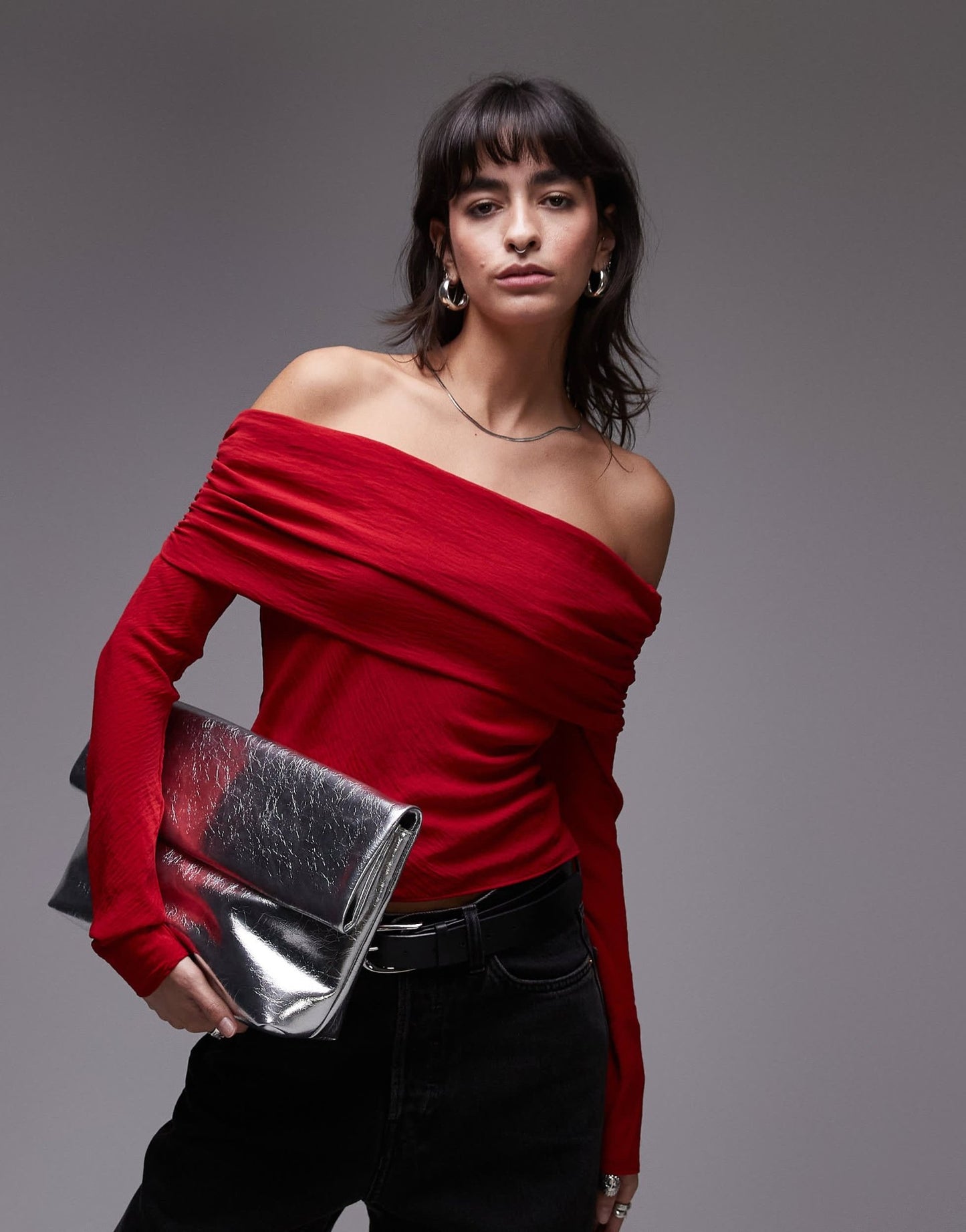 Mango off shoulder long sleeve top in red - ASOS Sample Sale EU Store