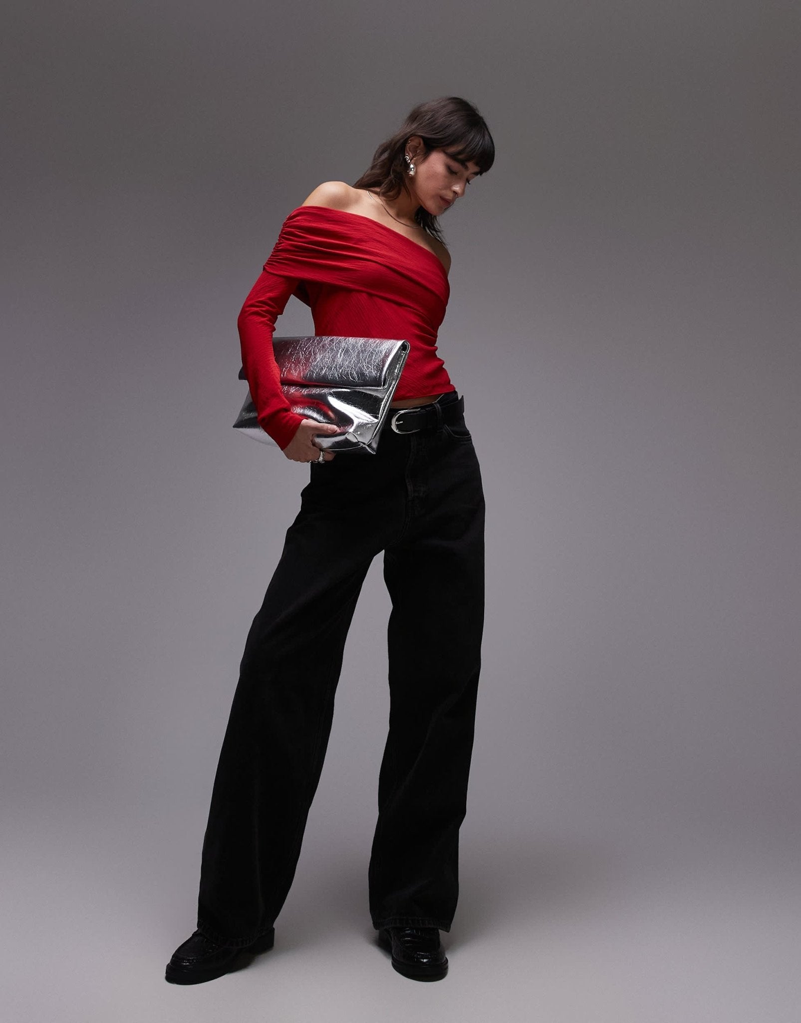 Mango off shoulder long sleeve top in red - ASOS Sample Sale EU Store