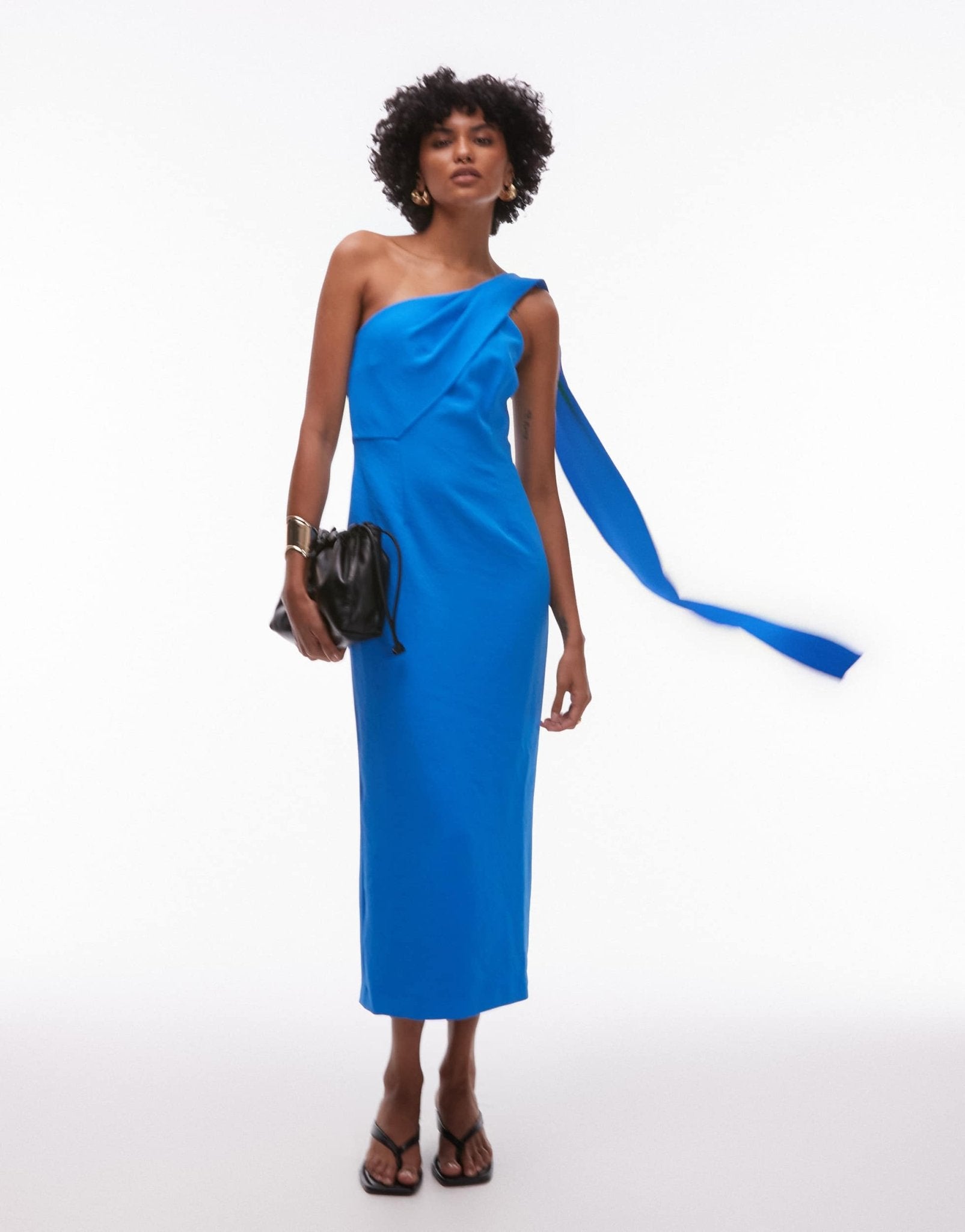Mango one sholder draped dress in cerulean blue - ASOS Sample Sale EU Store