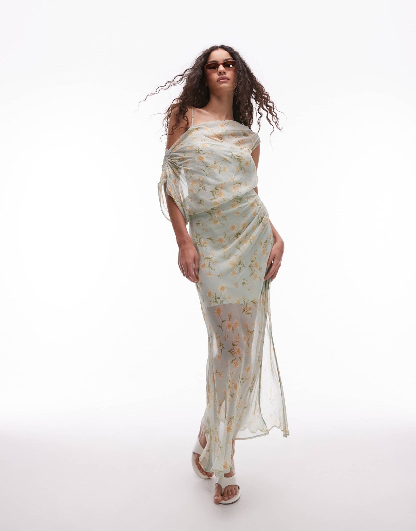 Mango one should drape floral midi dress in pale blue - ASOS Sample Sale EU Store