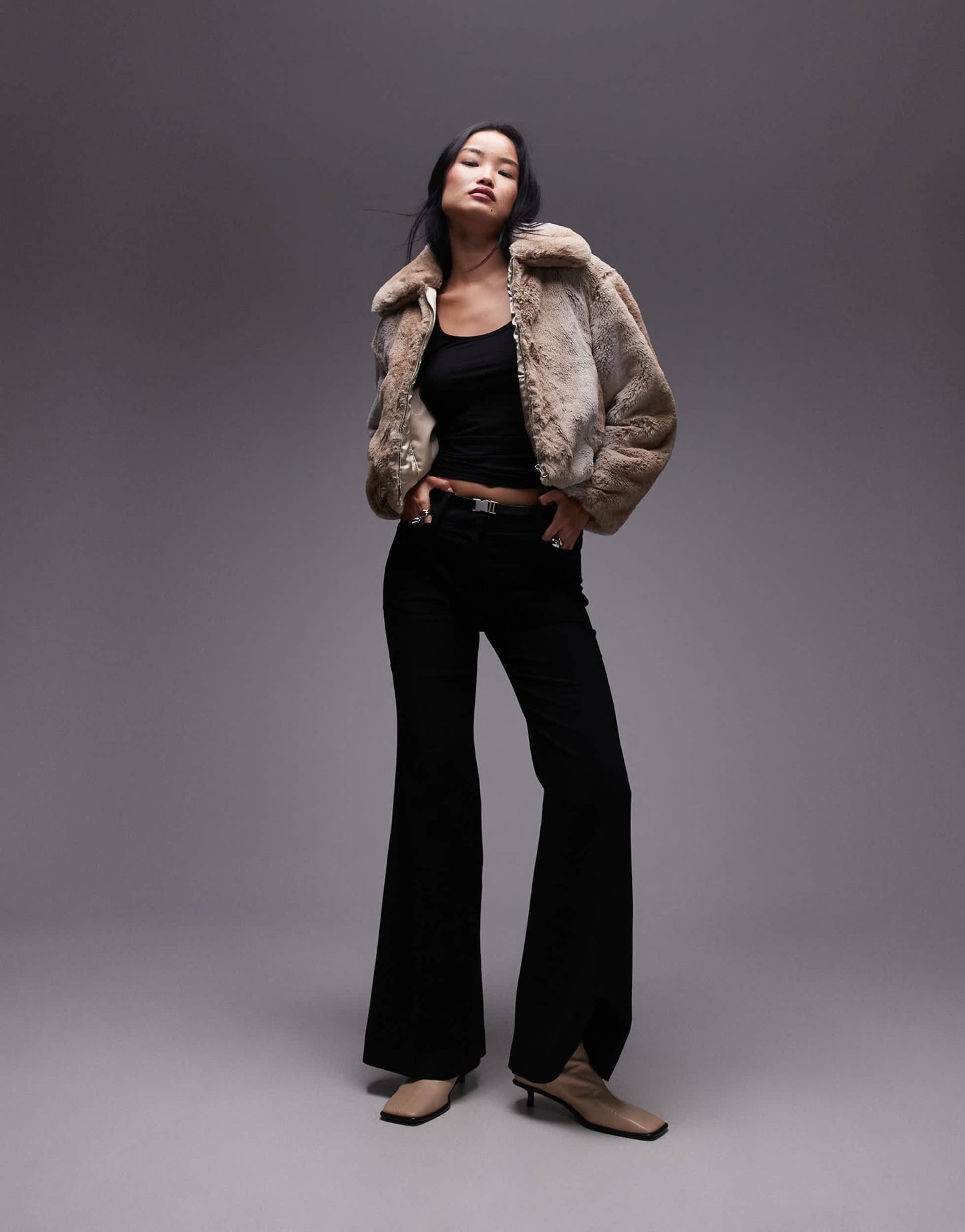 Mango oversized collar fur jacket in beige - ASOS Sample Sale EU Store