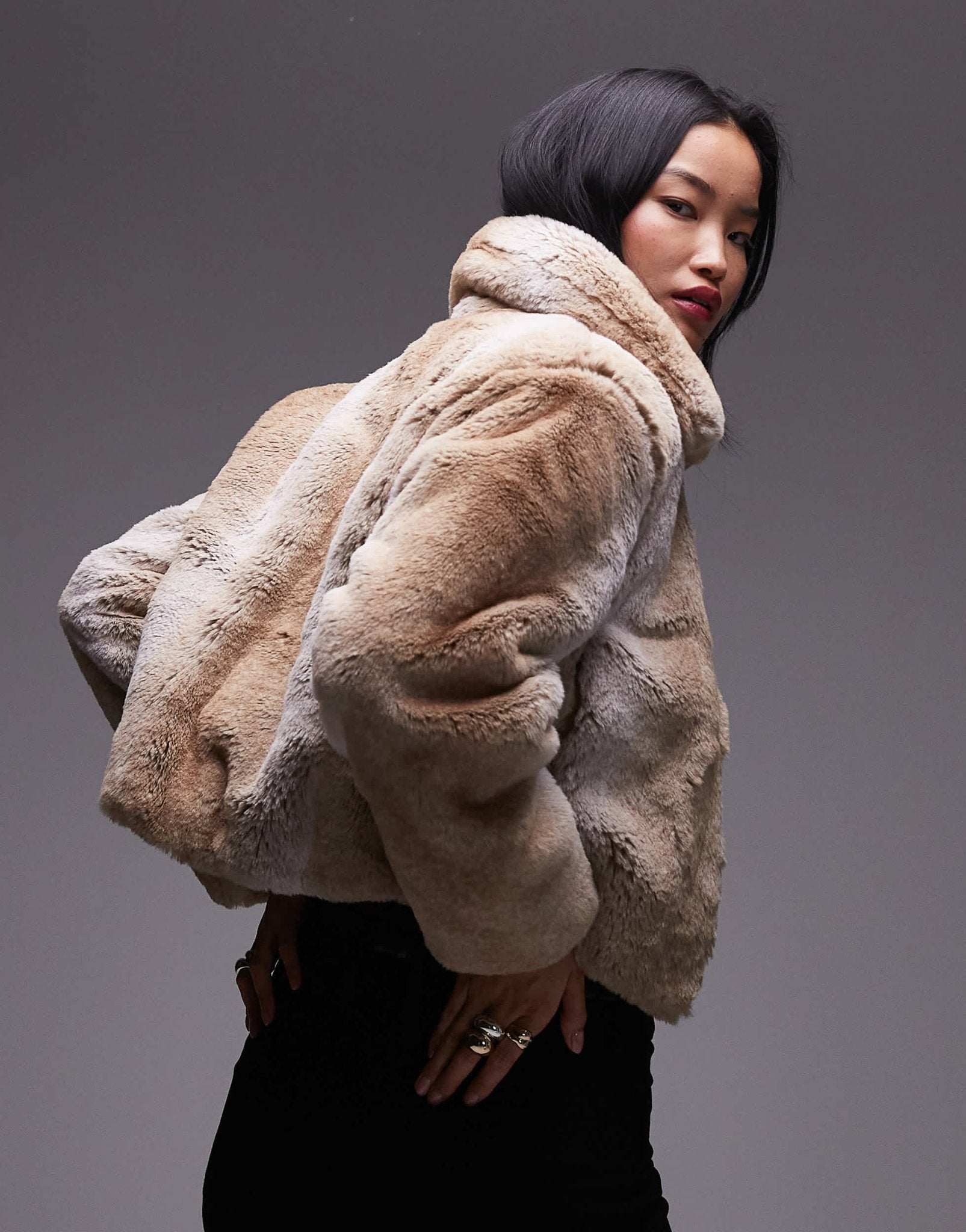 Mango oversized collar fur jacket in beige - ASOS Sample Sale EU Store