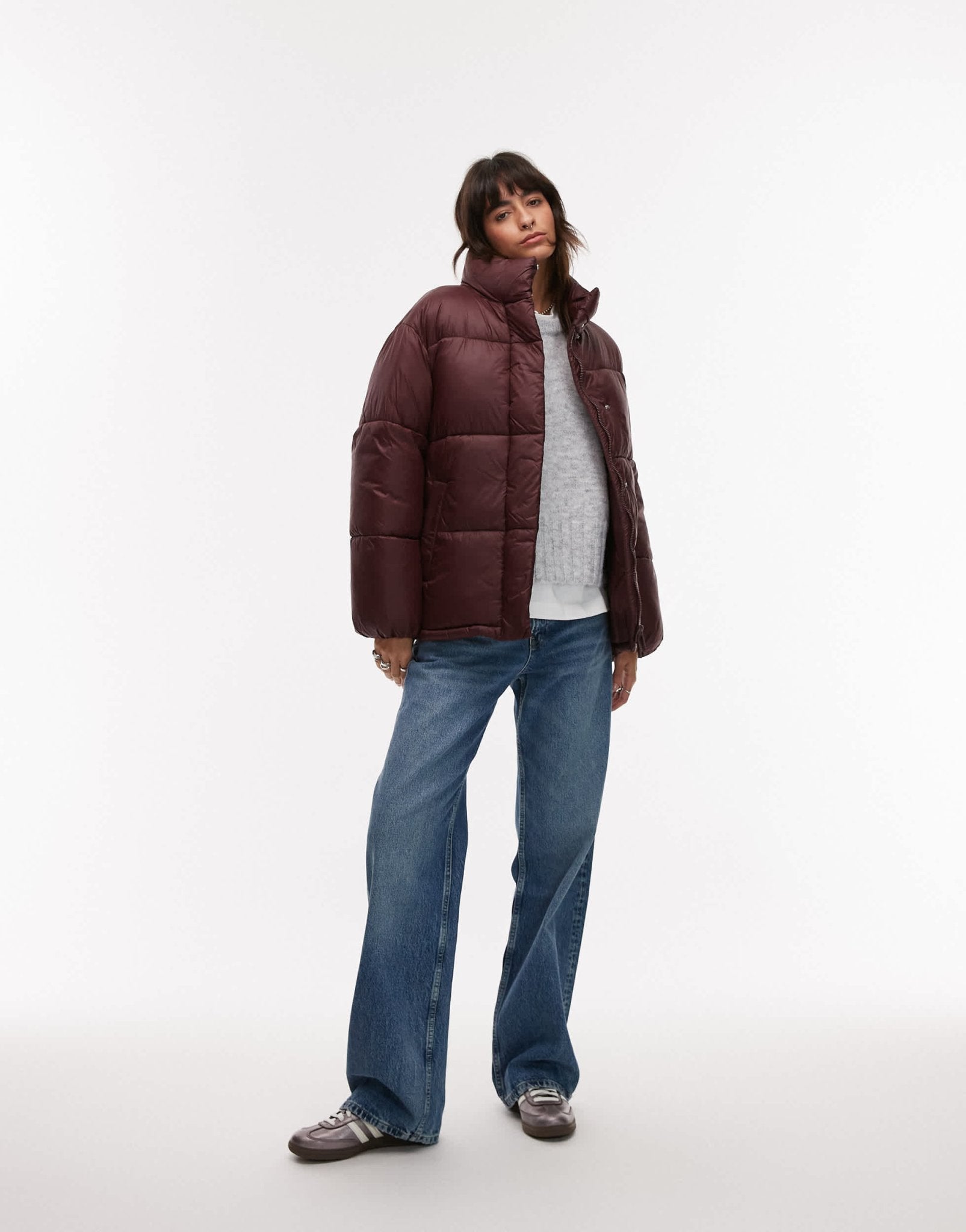 Mango oversized relaxed collar puffer coat in burgundy - ASOS Sample Sale EU Store