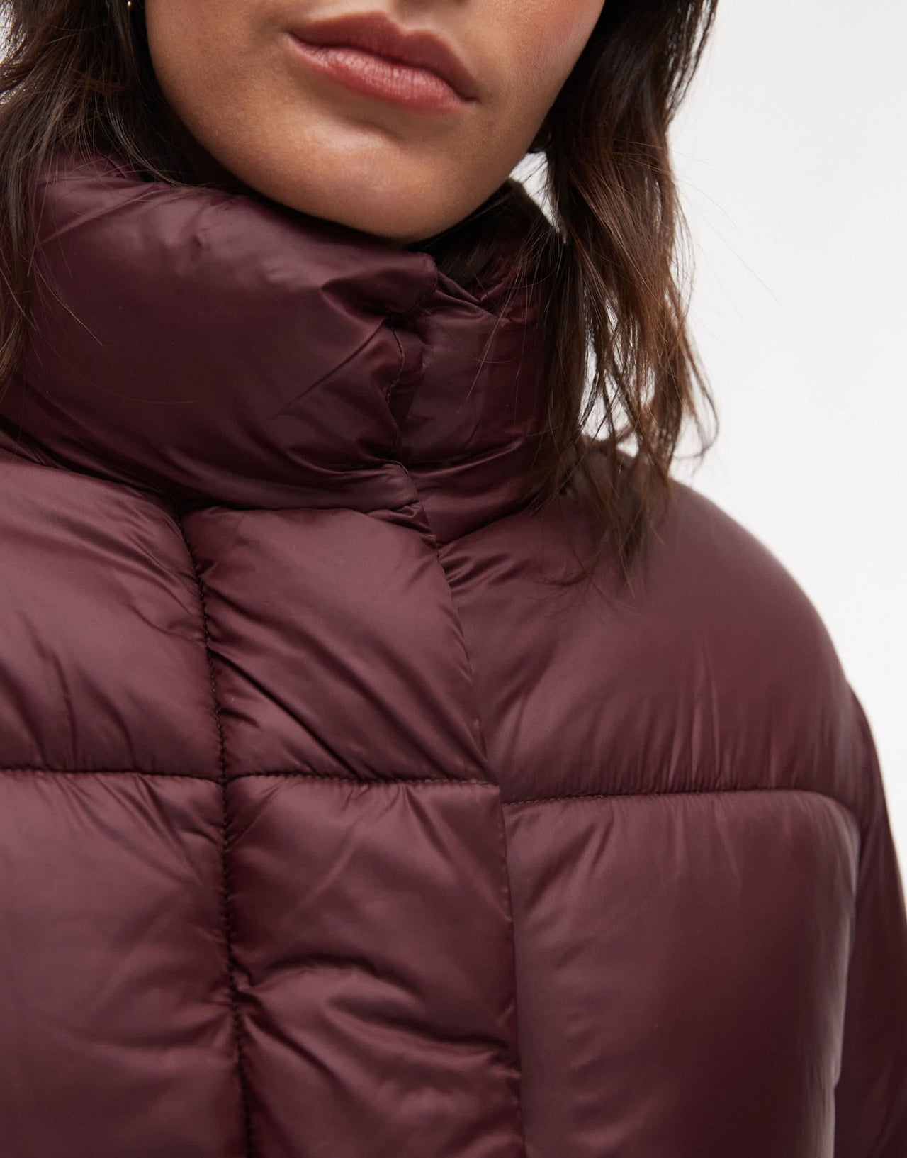 Mango oversized relaxed collar puffer coat in burgundy - ASOS Sample Sale EU Store