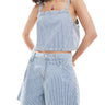 Mango pinstripe denim co-ord shorts in light blue