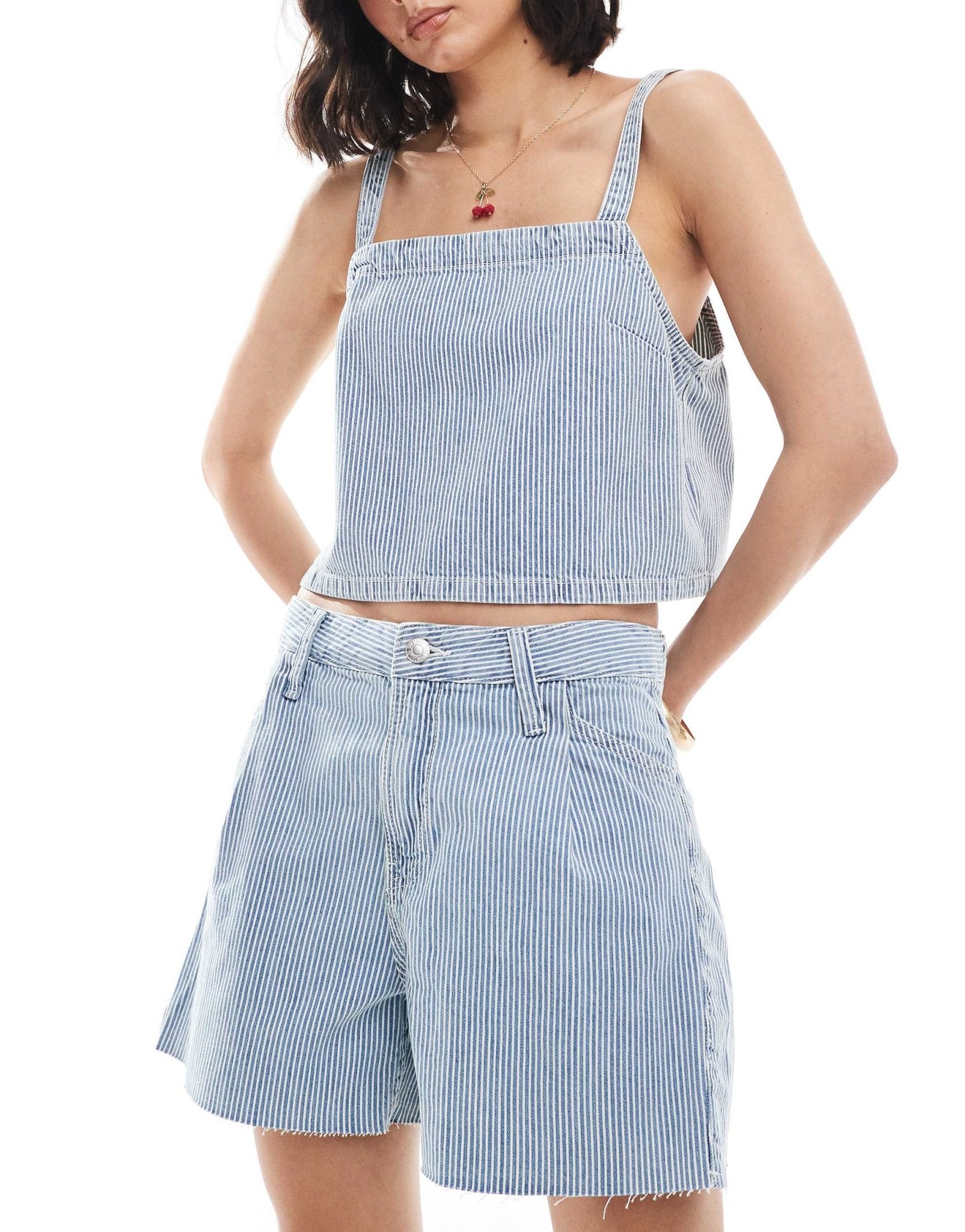 Mango pinstripe denim co - ord shorts in light blue - ASOS Sample Sale EU Store