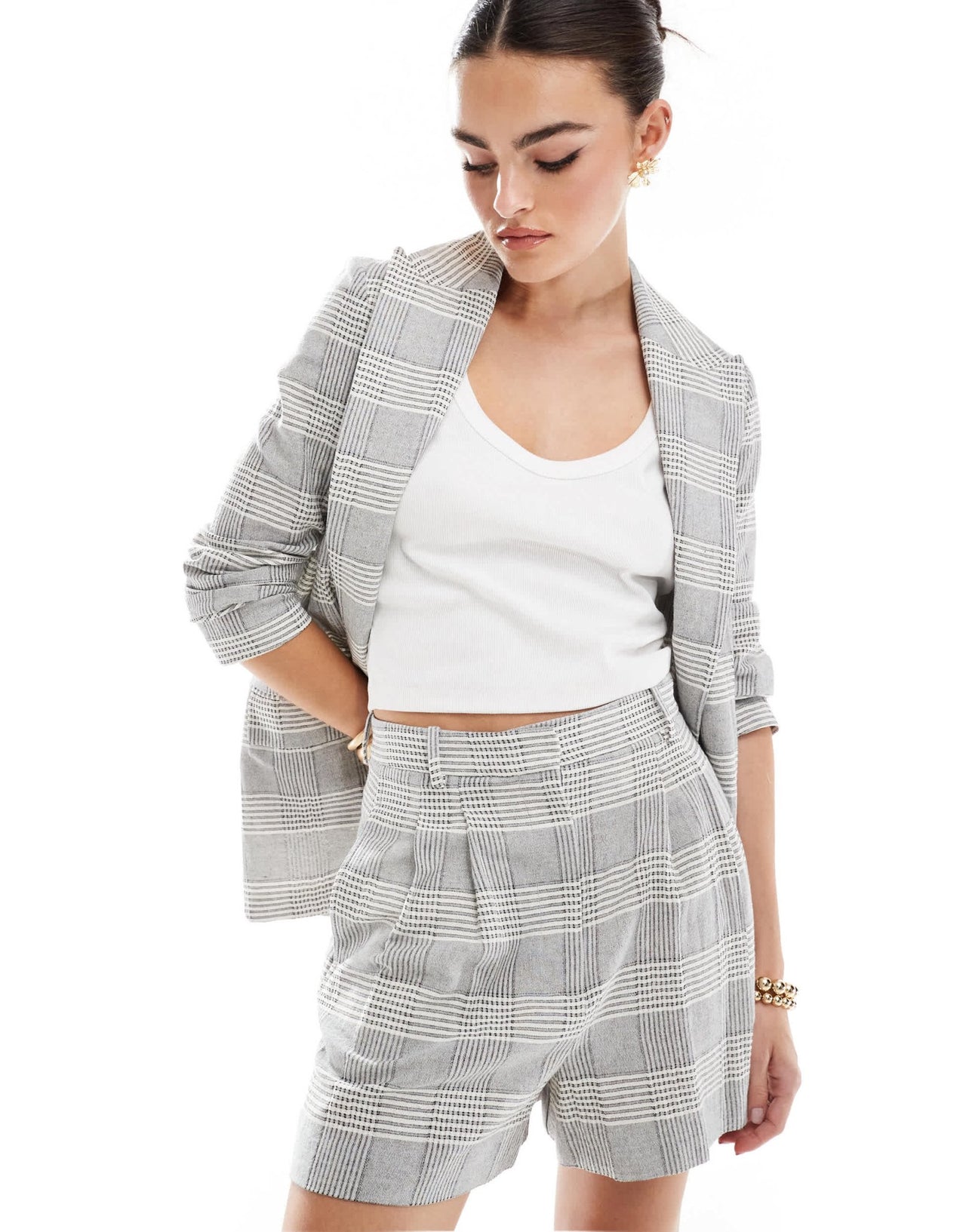 Mango pull on check co - ord shorts in grey - ASOS Sample Sale EU Store