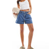 Mango relaxed raw hem denim shorts in light blue