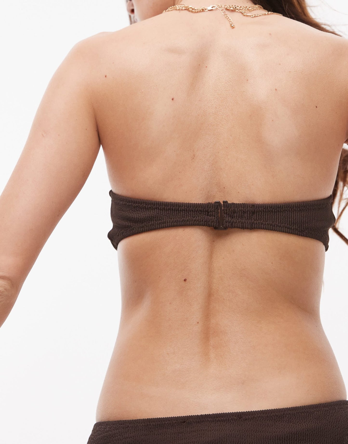Mango ribbed gold hammered ring detail bikini top in chocolate - ASOS Sample Sale EU Store