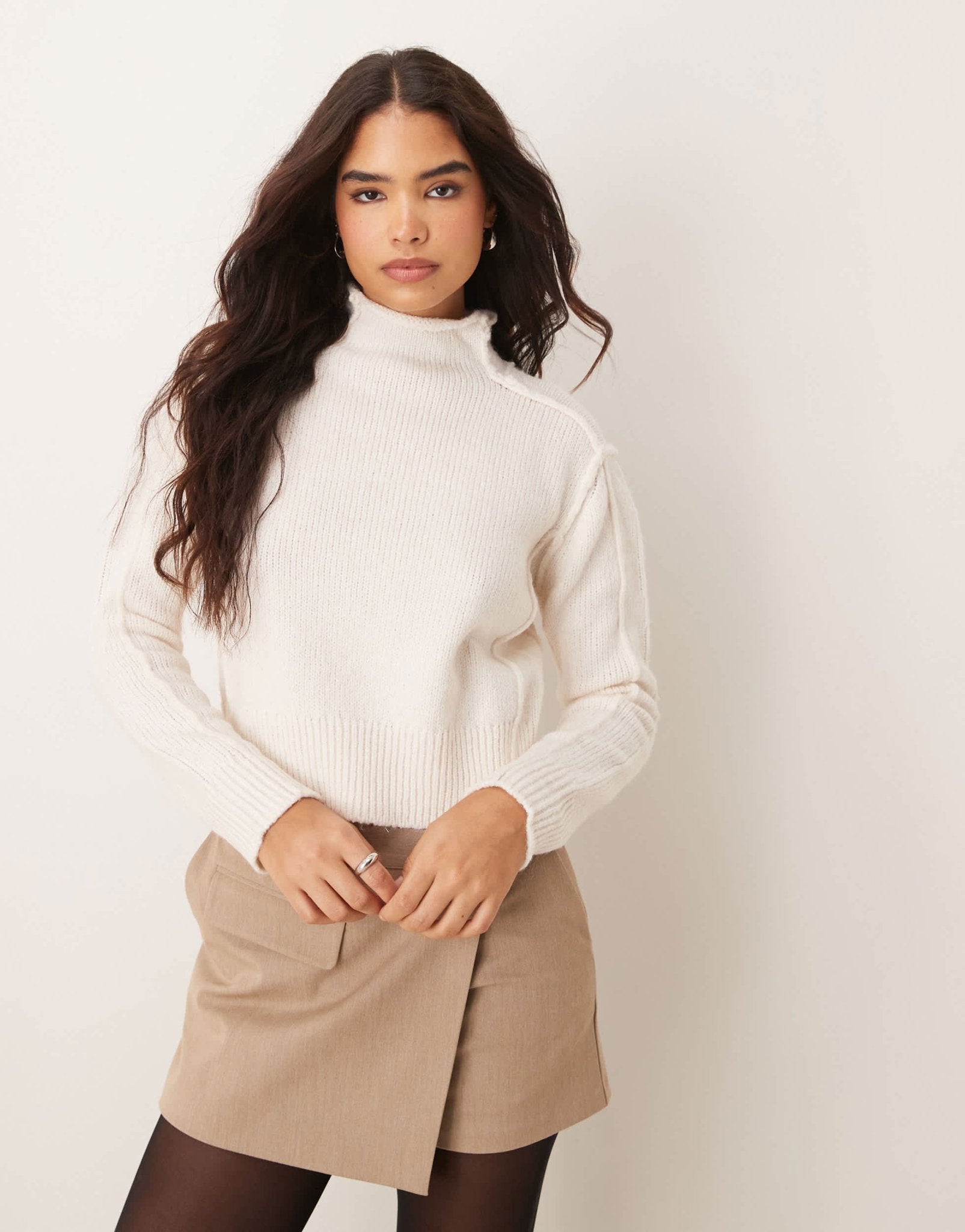 Mango ridged edge high neck jumper in white - ASOS Sample Sale EU Store