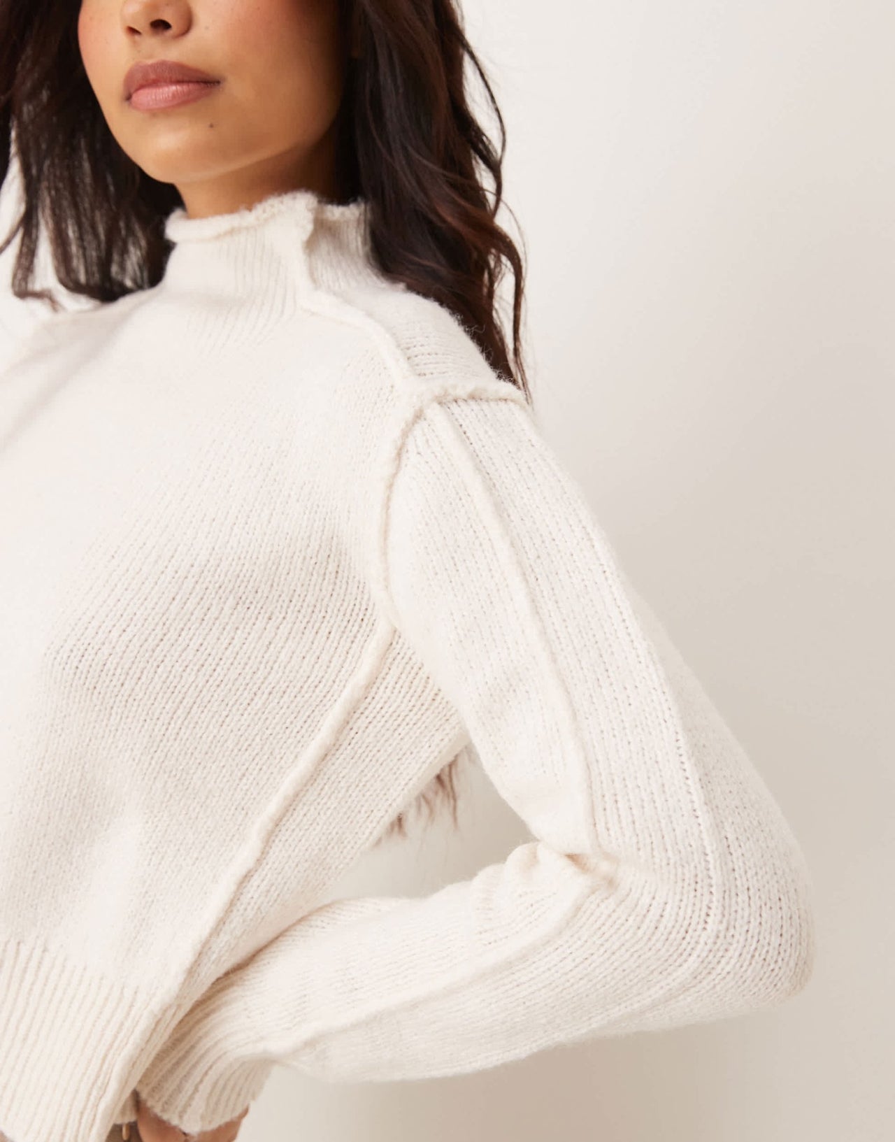 Mango ridged edge high neck jumper in white - ASOS Sample Sale EU Store