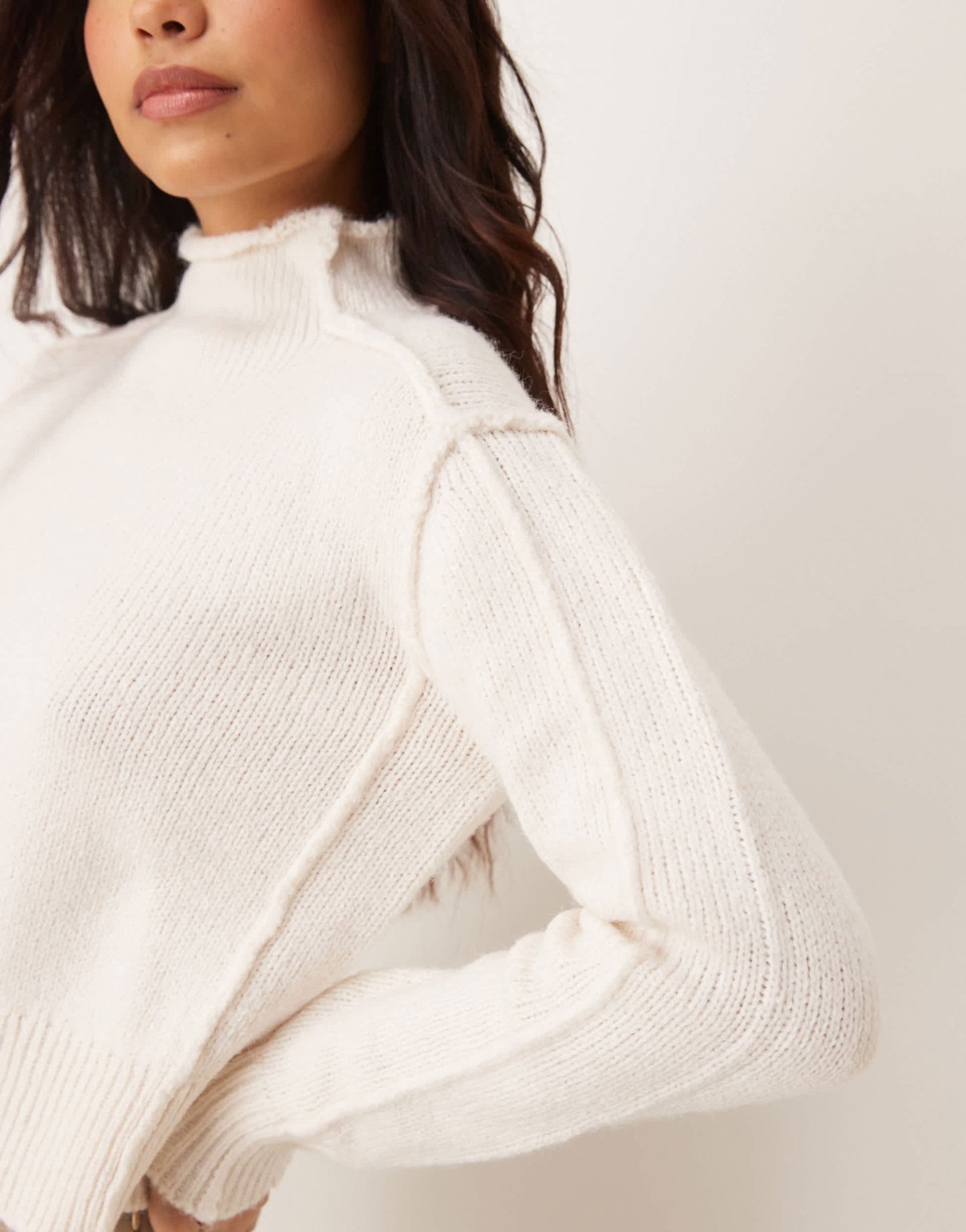Mango ridged edge high neck jumper in white - ASOS Sample Sale EU Store