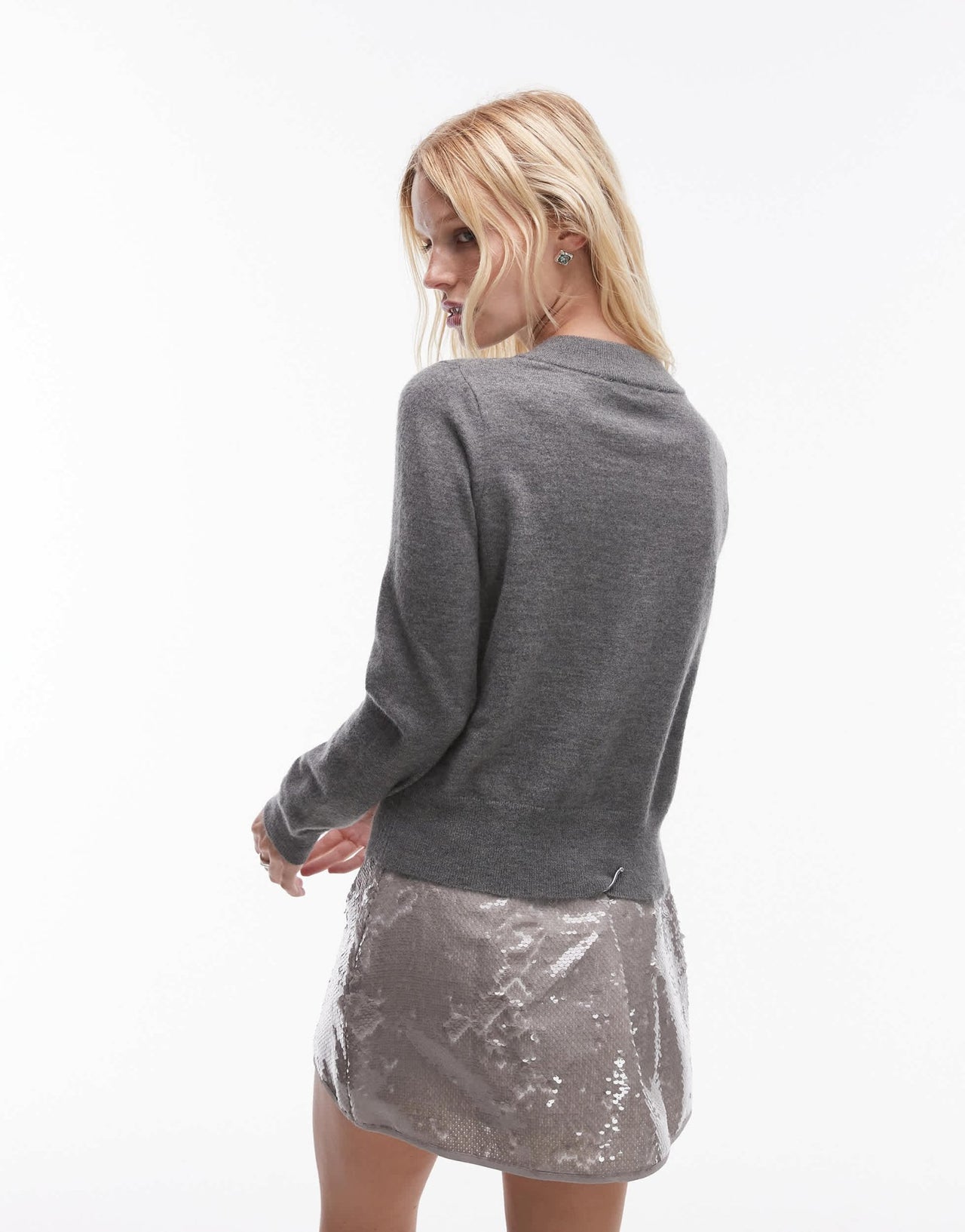 Mango round neck button down wool mix cardigan in grey - ASOS Sample Sale EU Store