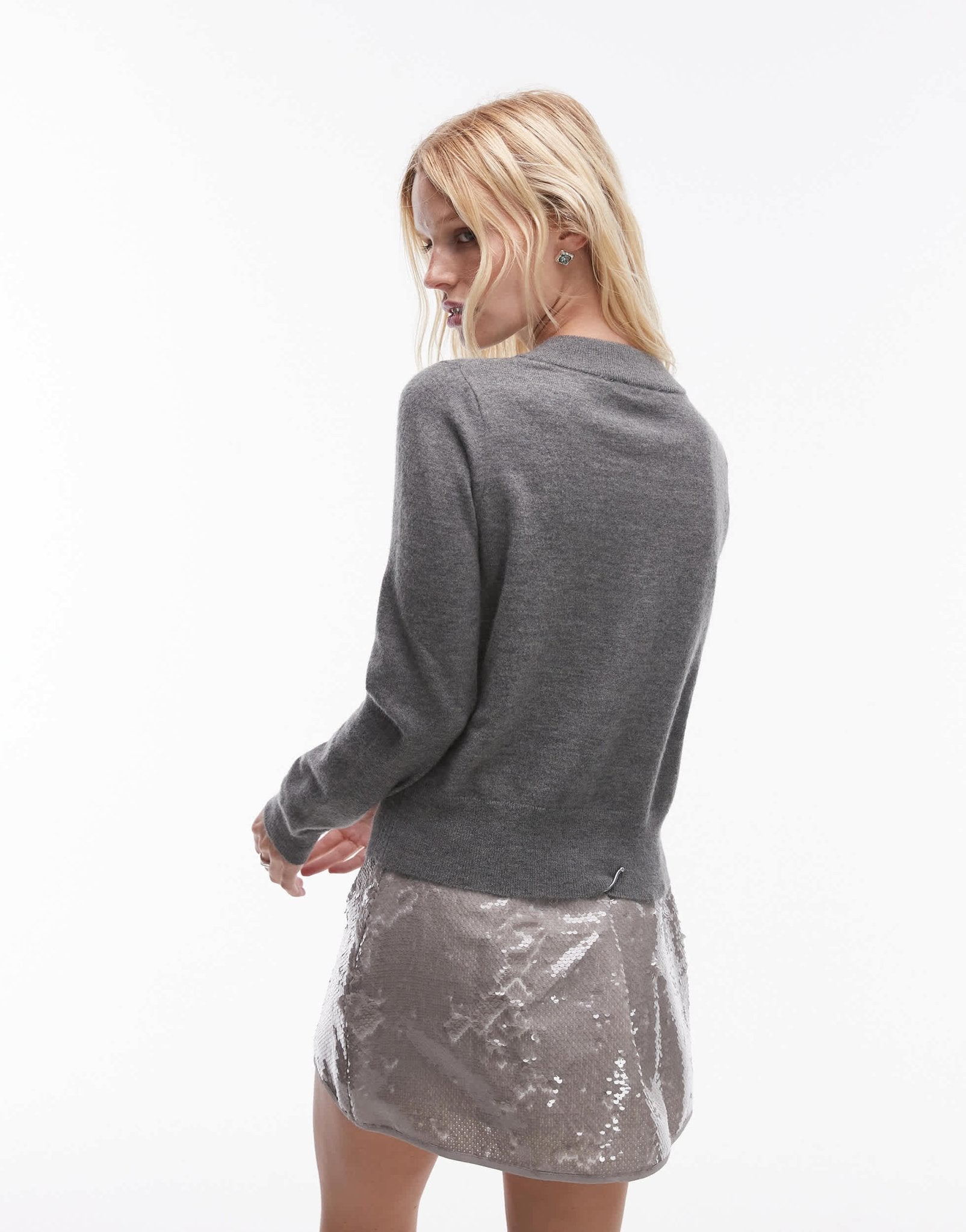 Mango round neck button down wool mix cardigan in grey - ASOS Sample Sale EU Store