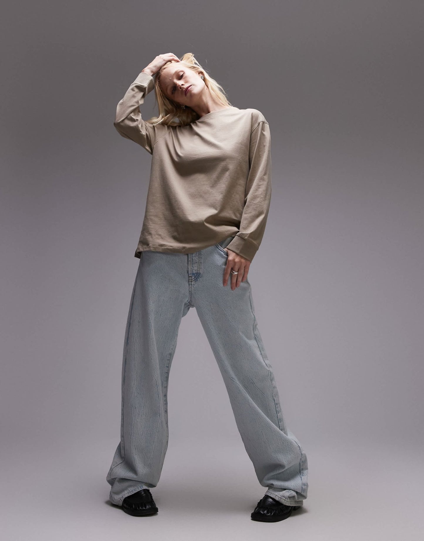 Mango round neck long sleeve t-shirt in beige - ASOS Sample Sale EU Store
